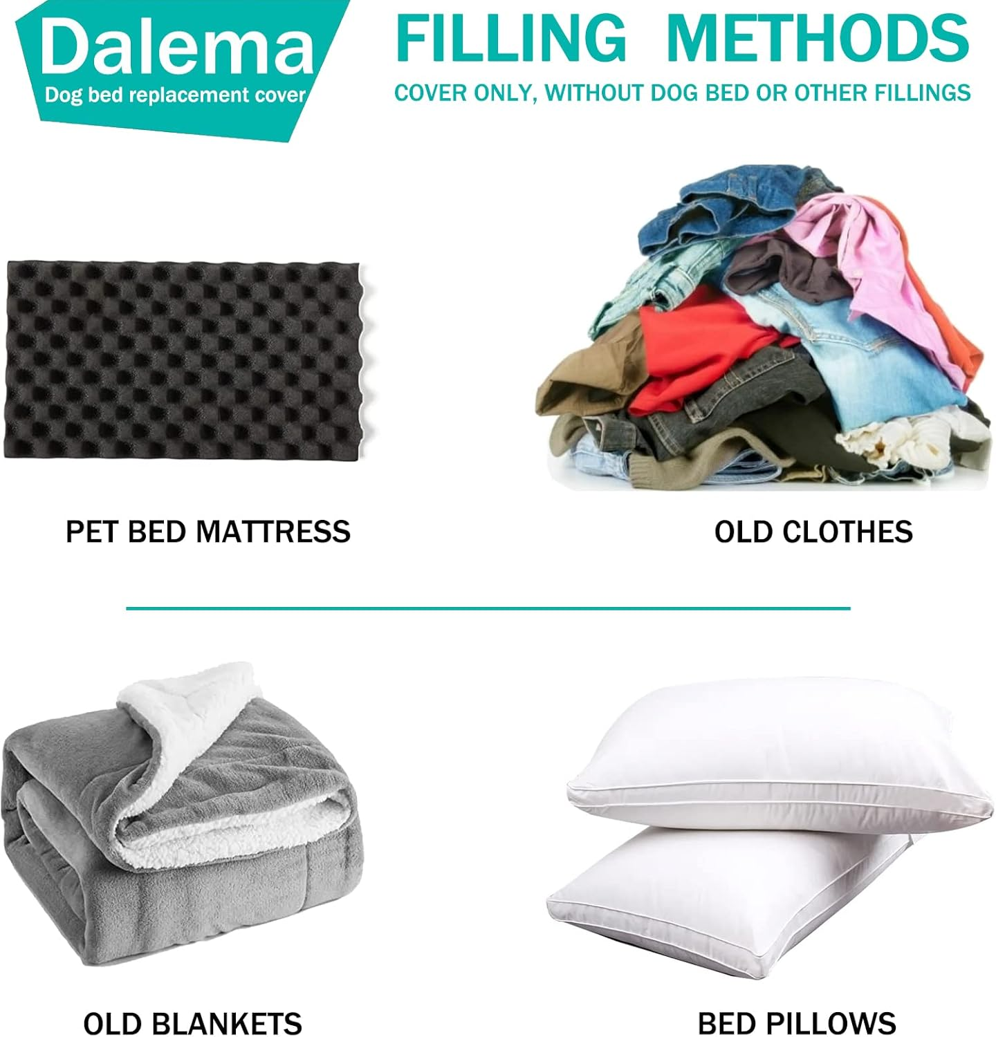 Dalema Dog Bed Cover,Waterproof Tough Plastic DIY Pet Bed Cover,Non Stick Hair Easy to Clean Rectangular Fillable Dog Bed Covers with Zipper(Black,30" L X 20" W X 4" Th,Cover Only) image number 2