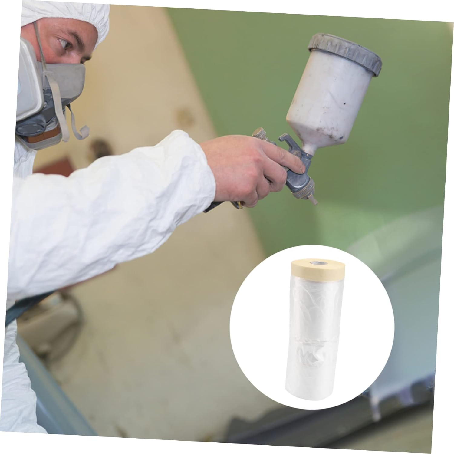 Masking Tape Protective Film Spray Painting Cover, Pre-Taped Masking Film for Car and Home Renovation, 1100Mm X 30M Painting Protection Sheet image number 6