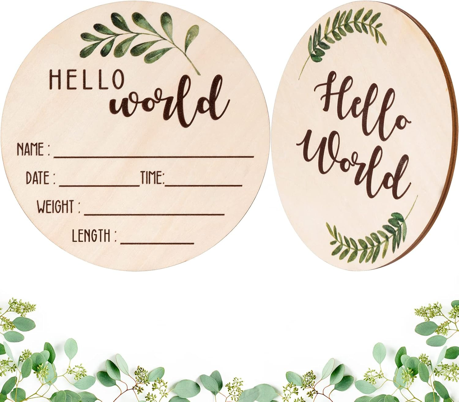 Baby Announcement Sign for Newborn - Beautiful Double-Sided Hello World Name Sign for Hospital Birth Announcement, the Perfect round Wooden Welcome Baby Board for New Boy and Girl Gifts image number 4