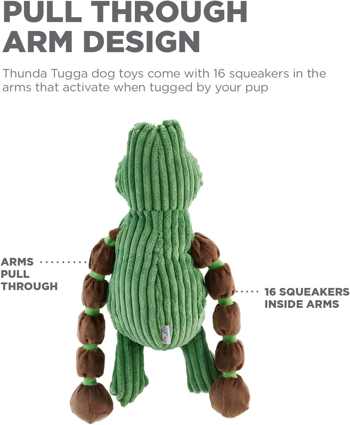 Charming Pet Thunda Tugga Plush Dog Toy - Tough and Durable Interactive Soft Animal Squeaky Tug Toy, Gorilla image number 1