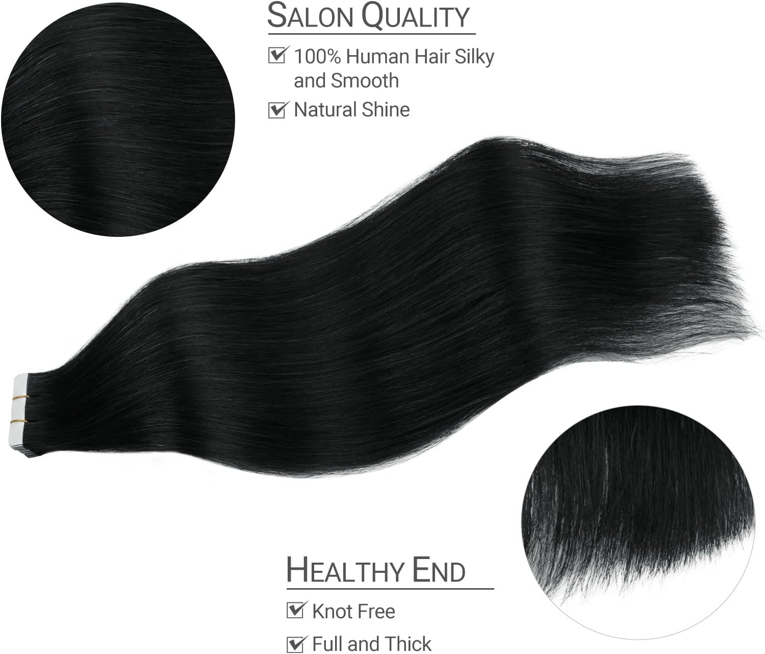 Yuniffe Tape in Hair Extensions Human Hair 40Cm Jet Black Human Hair Extensions Tape Ins 20Pcs 50G Seamless Skin Weft Tape Hair Extensions for Women Semi-Permanent Pre-Taped 16 Inch #1 image number 6