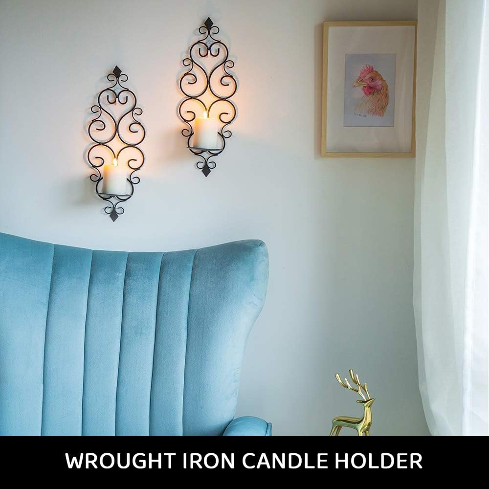 Wall Mounted Candle Sconces Set of 2 &ndash; Black Iron Wall Mounted Candle Holders for Tealight or Pillar Candles, Decorative Sconce for Living Room, Bedroom, Dining Room, Fireplace image number 1
