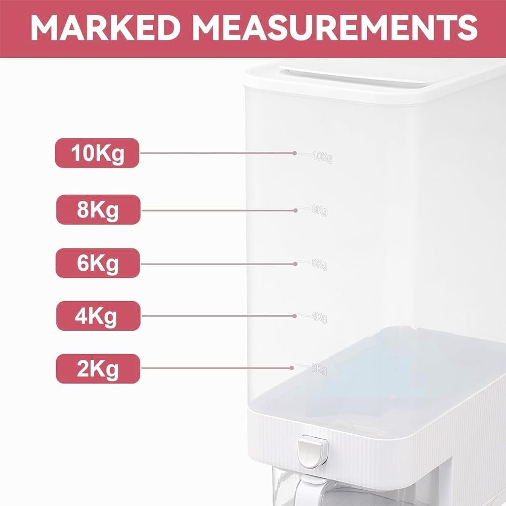 Rice Dispenser, Cereal Snack Storage Container Bucket with Large Measuring Cylinder Rice Cup for Home Kitchen Food Sealed Storage to Preserve Rice, Soybeans and Sugar Etc (Large) image number 2