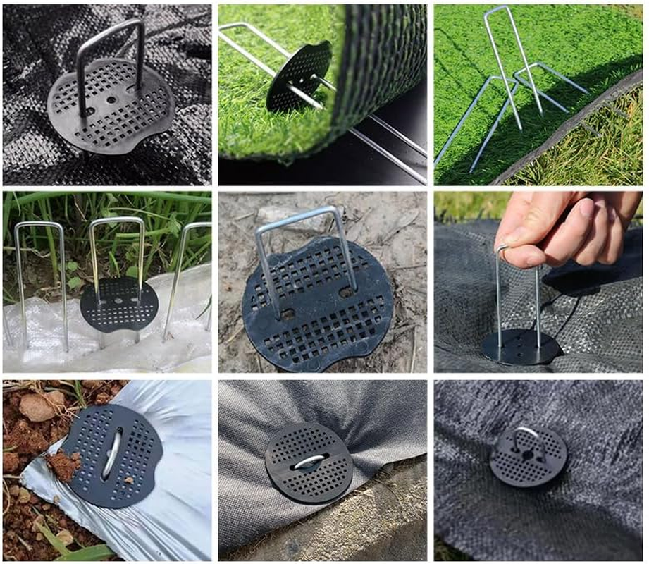 200Pcs Garden Stakes Staples Kit, Betterjonny 100Pcs U-Shaped Landscape Staples,100Pcs Fixing Gasket,Heavy Duty Securing Pegs Galvanized for Lawn Securing Ground Fabric Tents
