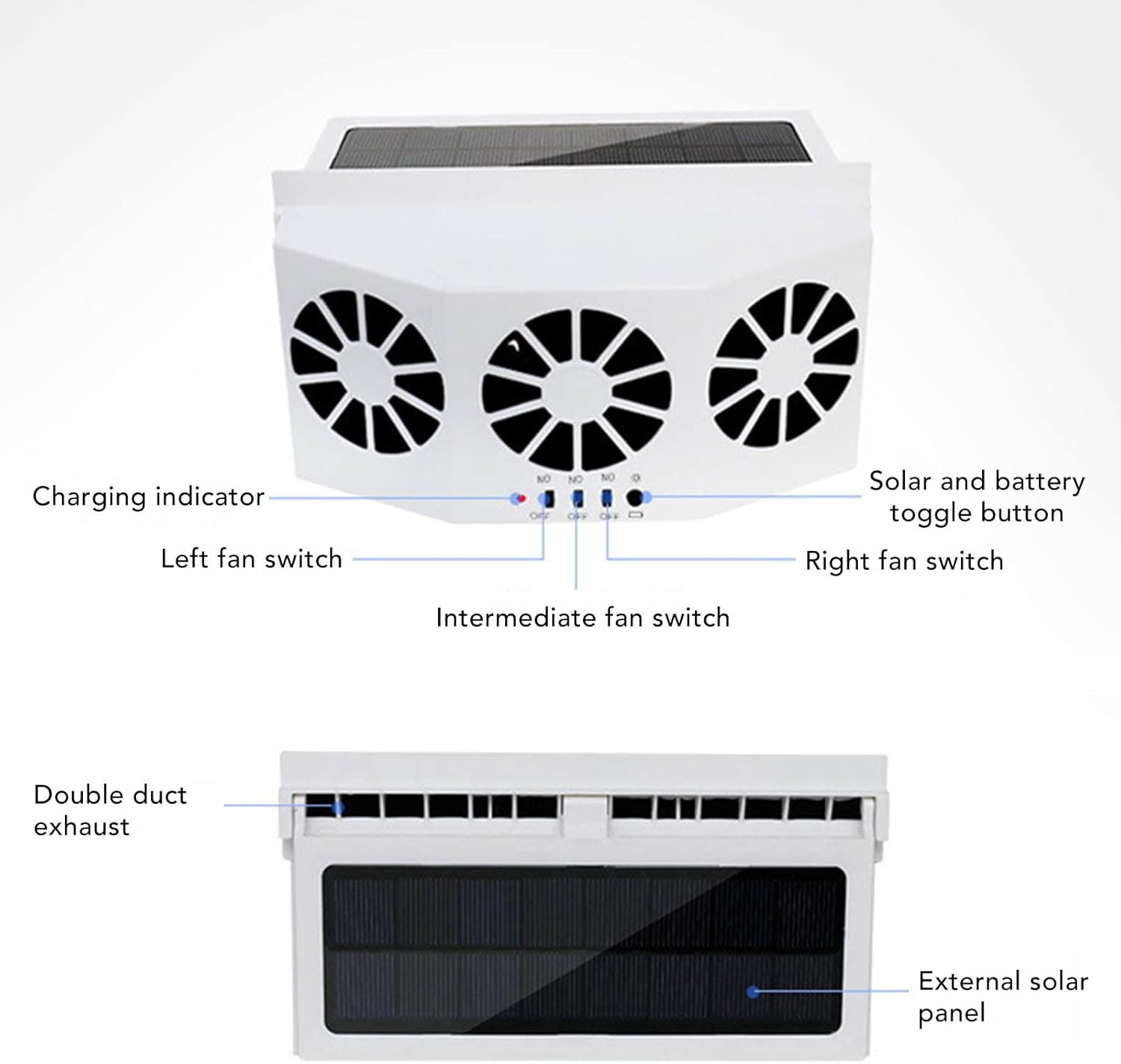 Car Exhaust Fan, Solar Powered Car Ventilator, with Three Air Outlet, Car Radiator Cooling Fan for Car Cooling Solar Auto Ventilation Fan, Eliminate the Peculiar Smell inside the Car image number 6