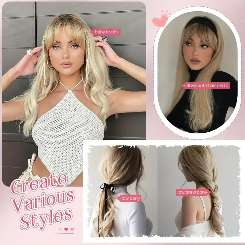 Hair Topper 22" Wavy Toppers Hair Pieces for Women Synthetic Middle Part Hair Topper Long Wavy Clip in Hairpiece with Fringe Bangs (1#) image number 1