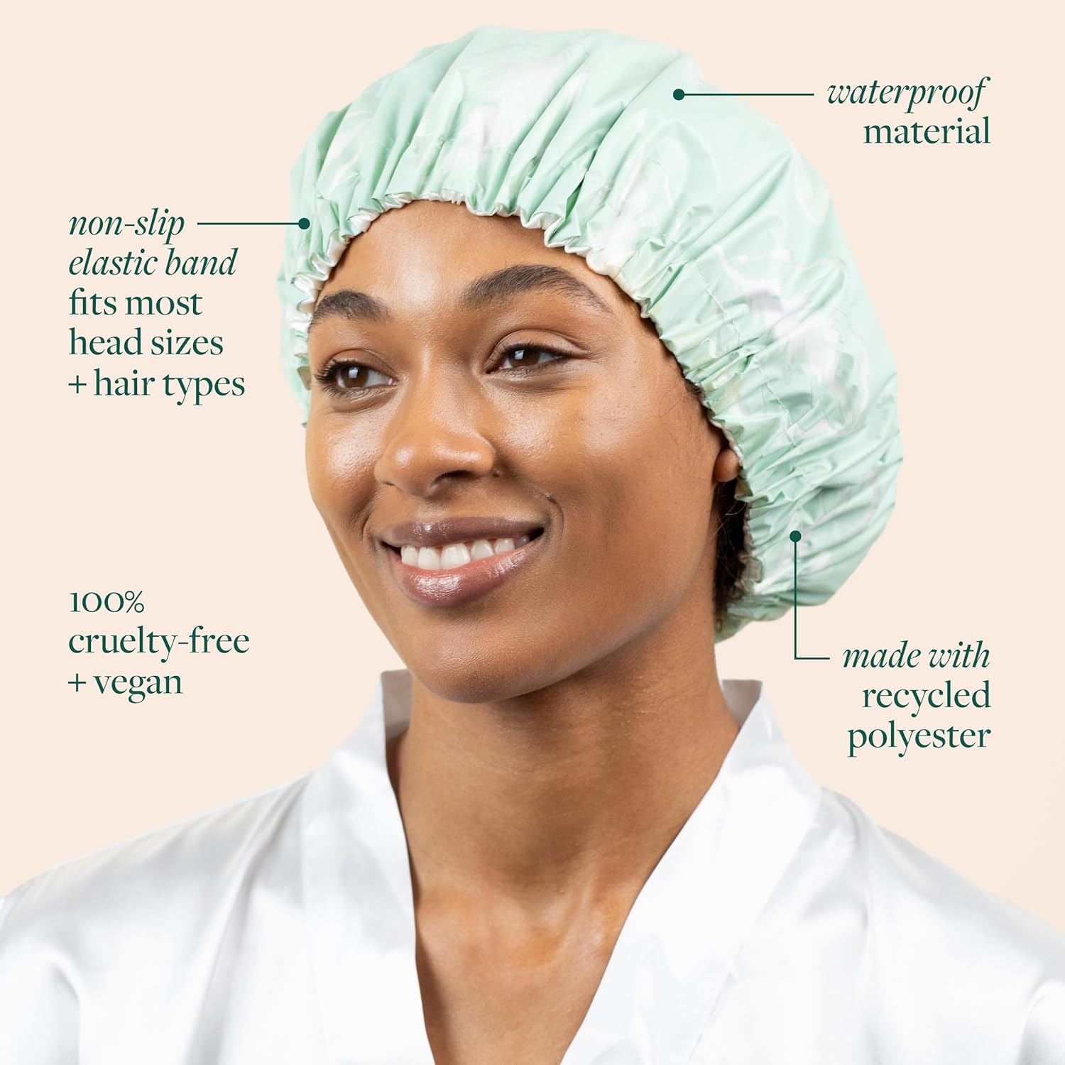 Ecotools XL Shower Cap, Large Hair Cap for Shower or Bath, Protect Hair & Keep Dry, Reusable & Waterproof Material, Comfortable Fit for All Hair Types & Head Sizes, Cruelty-Free & Vegan, 1 Count image number 2