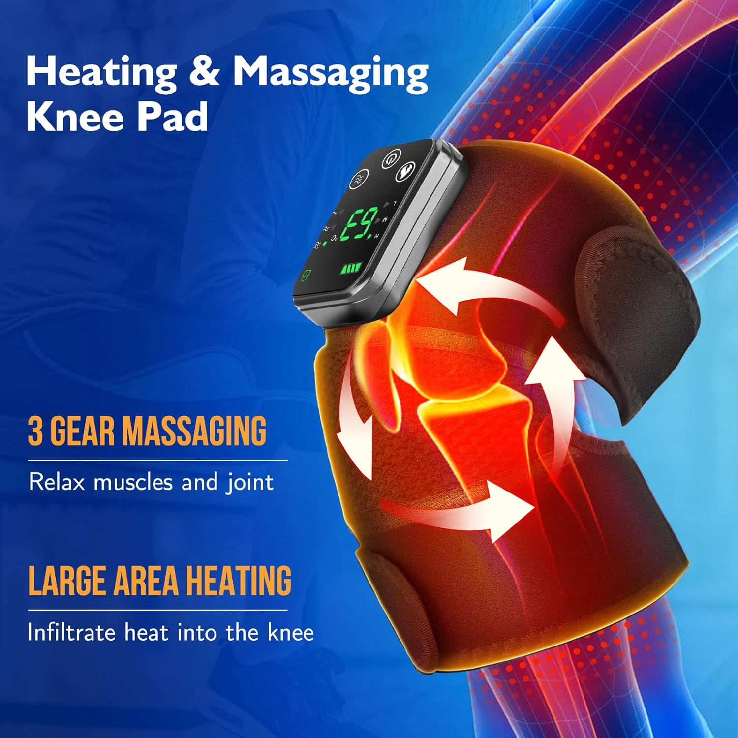 Knee Massager with Heat & Vibration &ndash; 3-In-1 Therapy, Knee Brace 4000Mah Rechargeable Wireless, Pain Relief Shoulder Massage, Joint & Muscle Relaxation image number 1