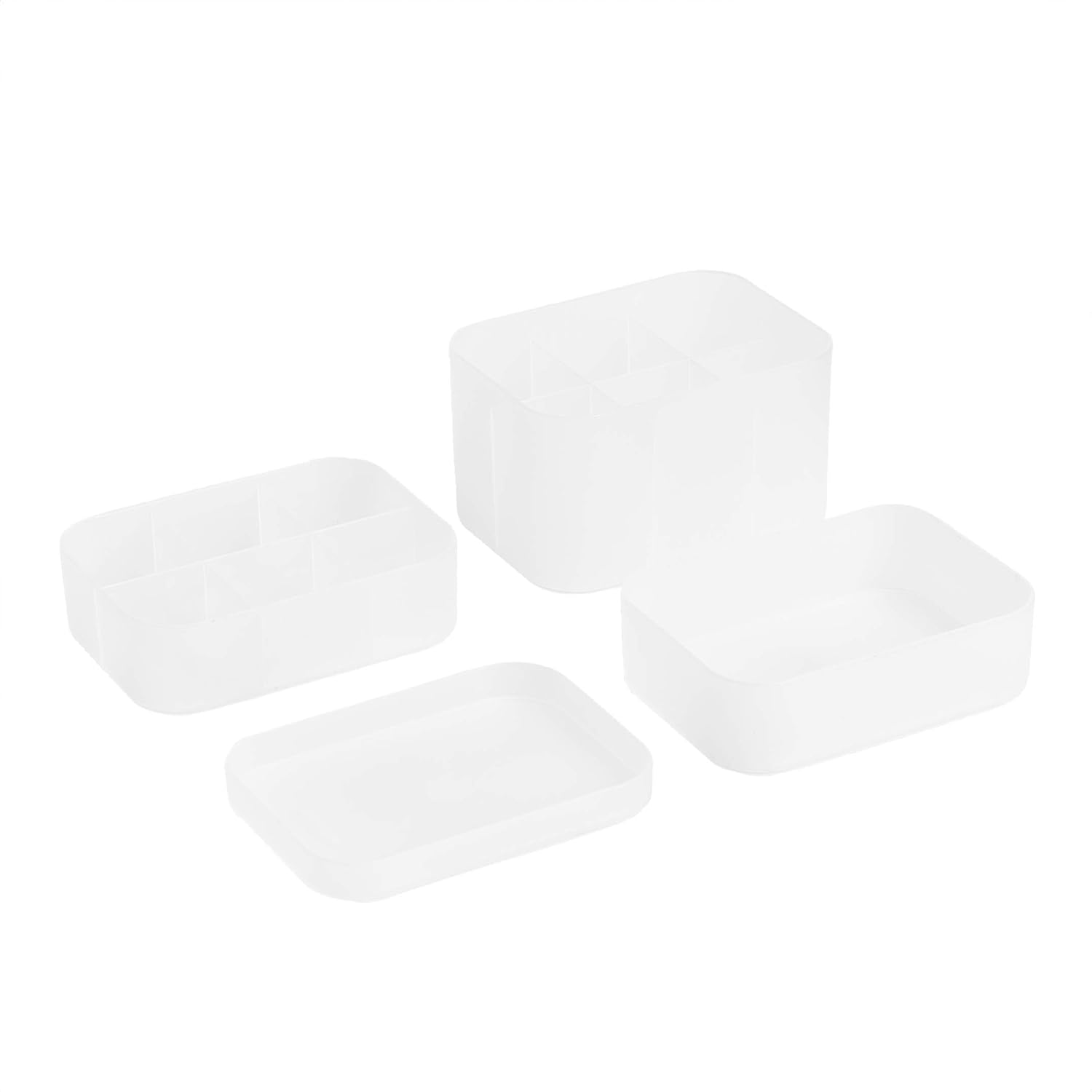 Amazon Basics Stackable Desk Drawer Organization Set, Frosted - 4 Pack