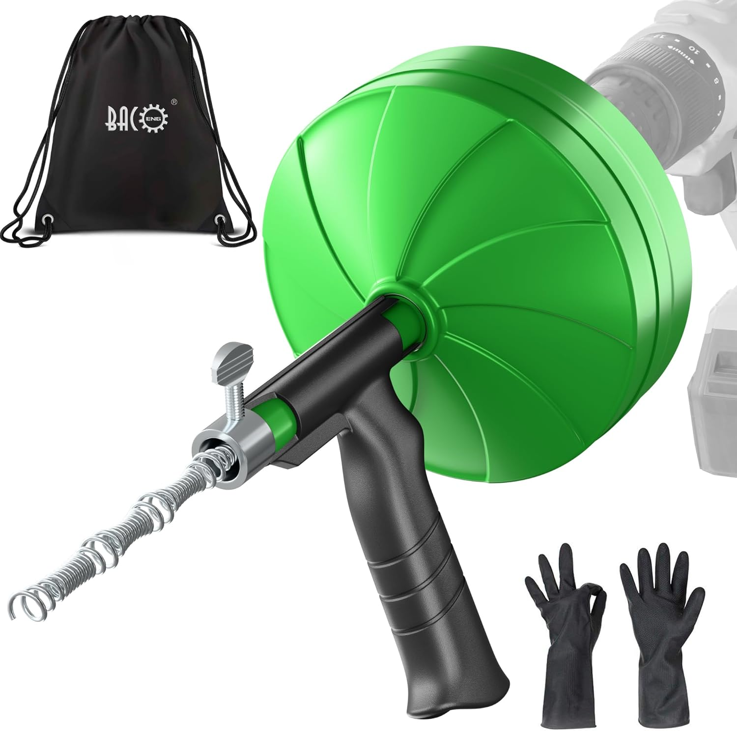 BACOENG Pipe Cleaning Spiral [15 M], Drain Cleaner Spiral for Pipe Cleaning, Drain Cleaning with Drain Spiral to Remove Hair and Blockage, Green