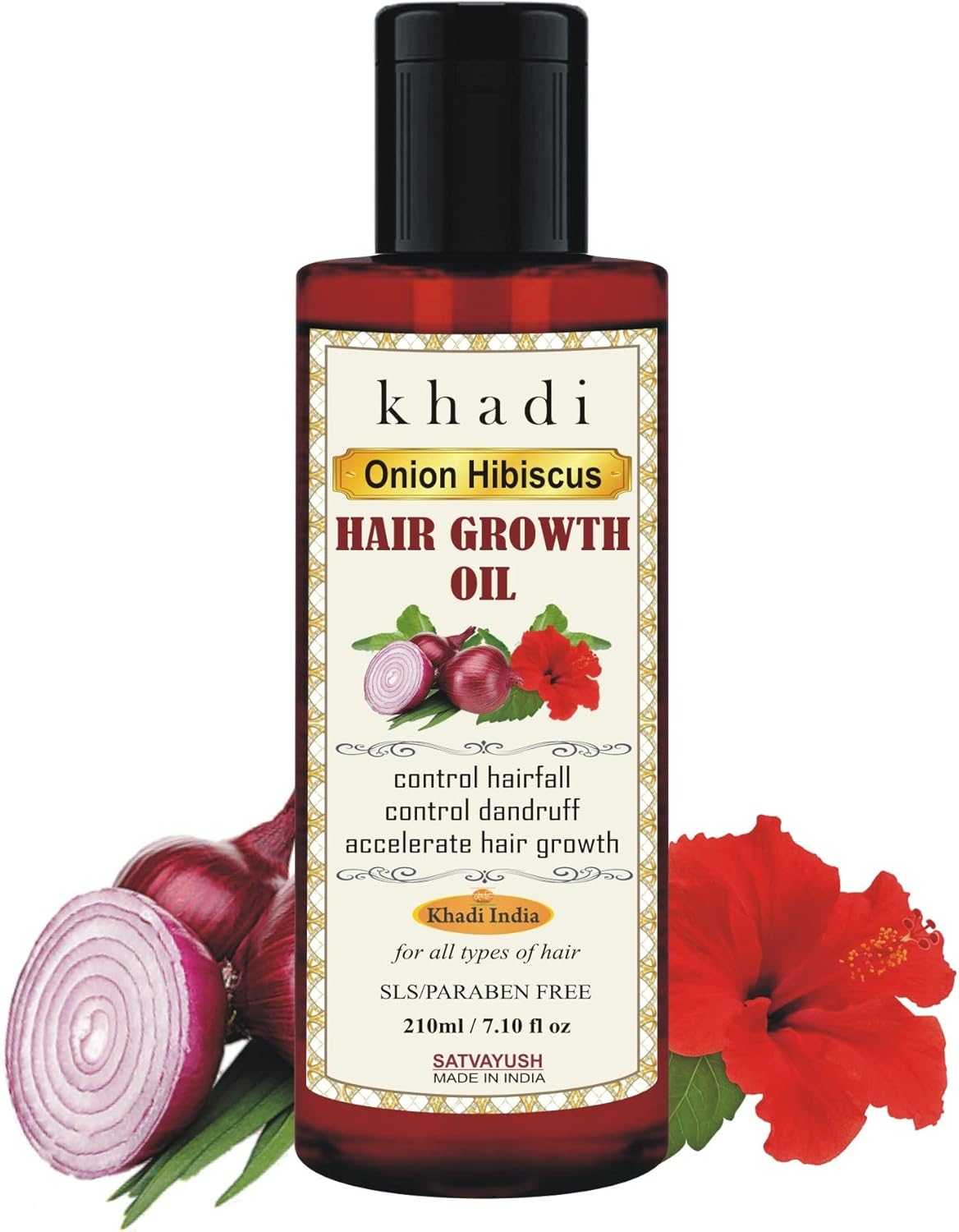 Satvayush Khadi Ultra Premium Red Onion with Hibiscus Ayurvedic Natural & Herbal Hair Oil (210 Ml) image number 3