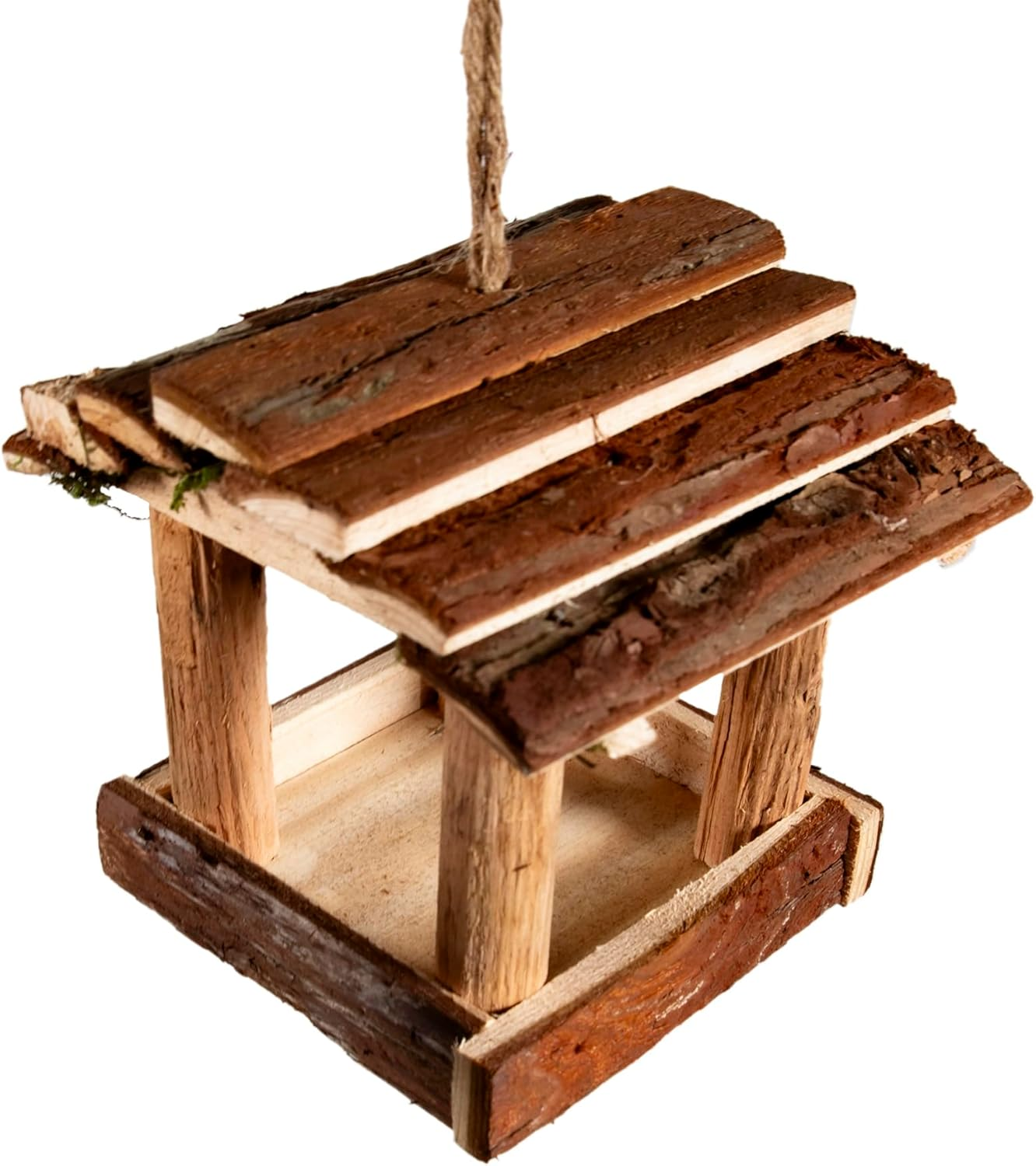 Handmade Wooden Outdoor Balcony Bird Feeder, 7-Inch, Wild Bird, Ranch Patio Yard Tree Hanging image number 1