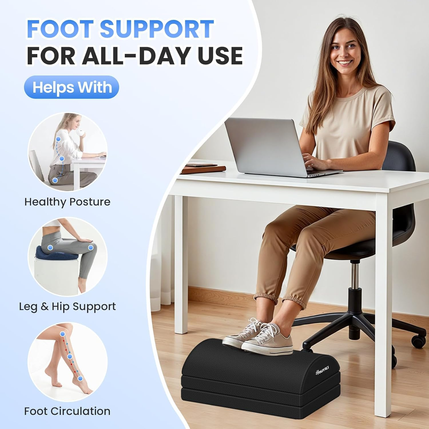 Foot Rest for under Desk at Work, Gaming Accessories Foot Stool with 3 Adjustable Heights, Memory Foam Foot Rest Cushion Ergonomic Footrest for Office, Home and Car image number 2