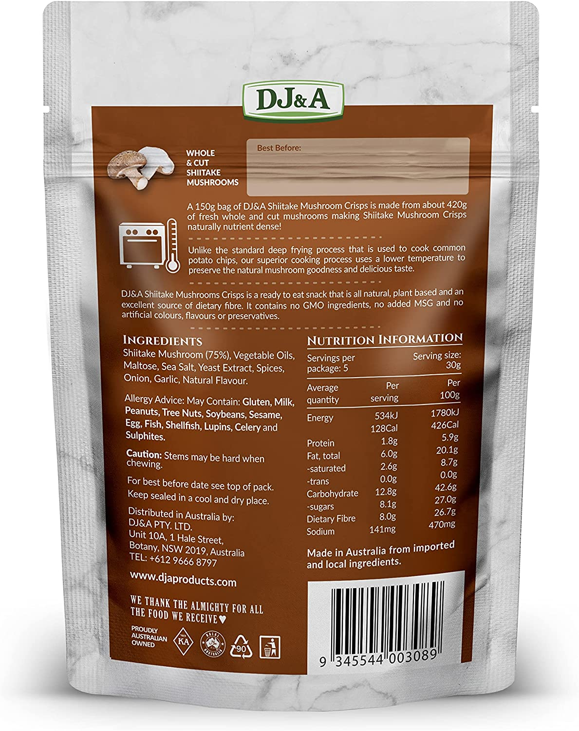 DJ&A Shiitake Mushroom Crisps 150 G