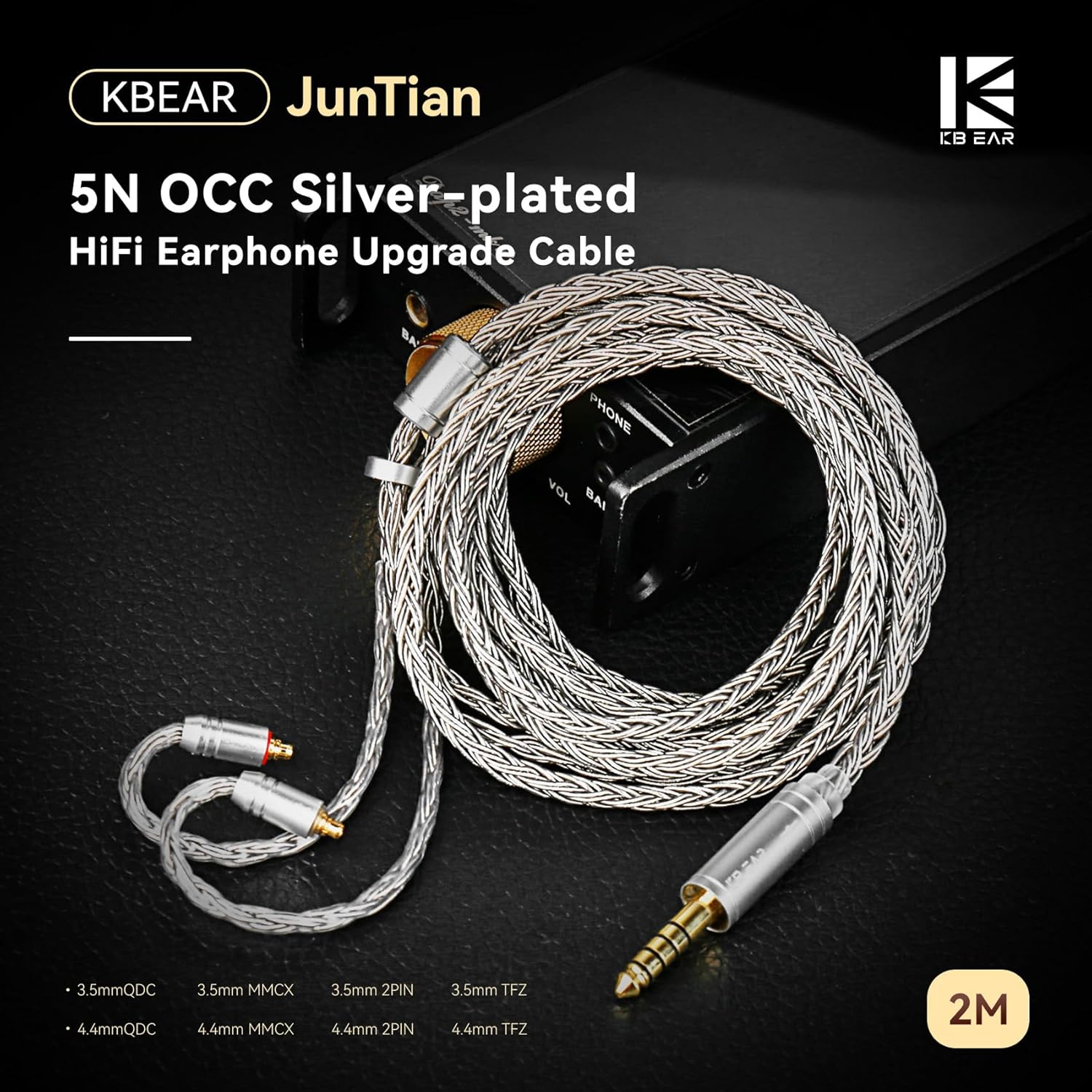 KBEAR Juntian IEM Earphones Cable, 2M Long in Ear Monitor Cable, 16 Core 5N OCC Silver-Plated Headphone Extension Cords for Kz Zs10 Pro, Tangzu Wan'Er, Audiophile and Drummers (Qdc-Pins, 3.5Mm Plug) image number 2
