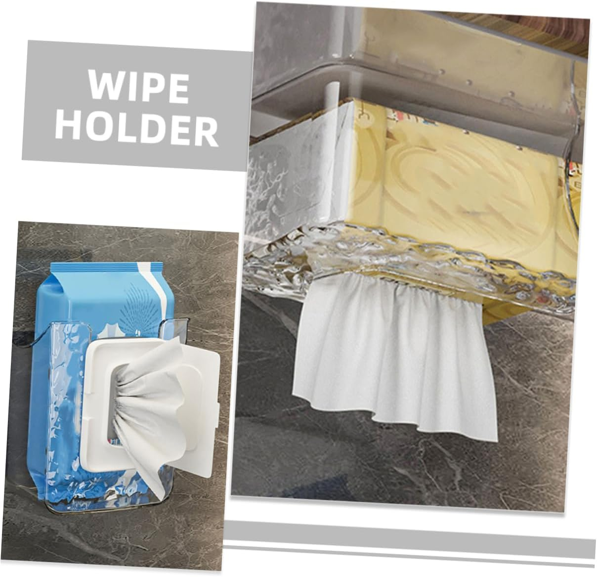 2Pcs Wall Mount Wipes Container Bathroom Tissue Box Holder White Gray Wall Mounted Wet Wipes Storage Dispenser for Home and Kitchen image number 1