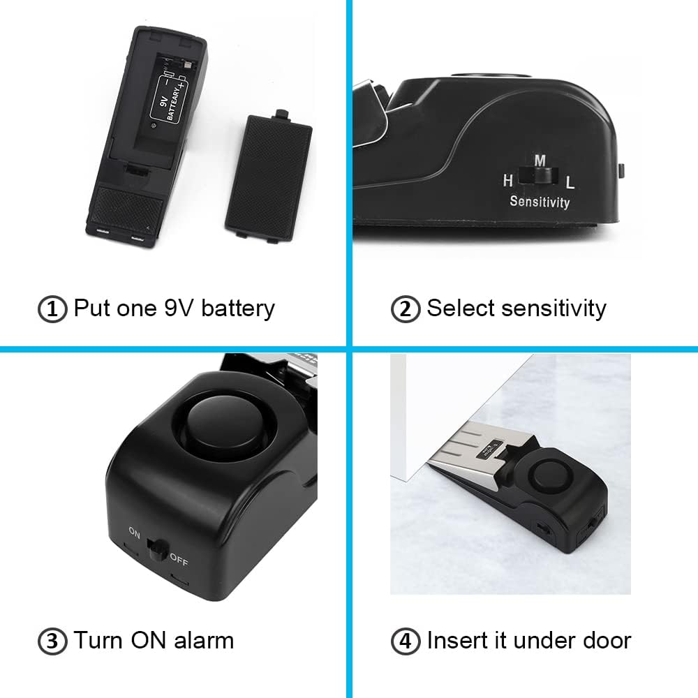 Lancoon 4 Pack Door Stop Alarm, 120Db Loud Portable Wedge Entrance Alert Anti-Theft Burglar Safety Tools for Home Security Apartment House Travel image number 4