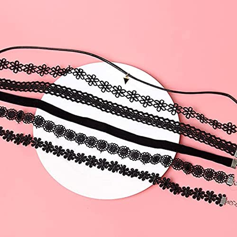Choker Set, 6 PCS Choker Necklaces Black Velvet Choker Set Classic Gothic Tattoo Lace Chokers