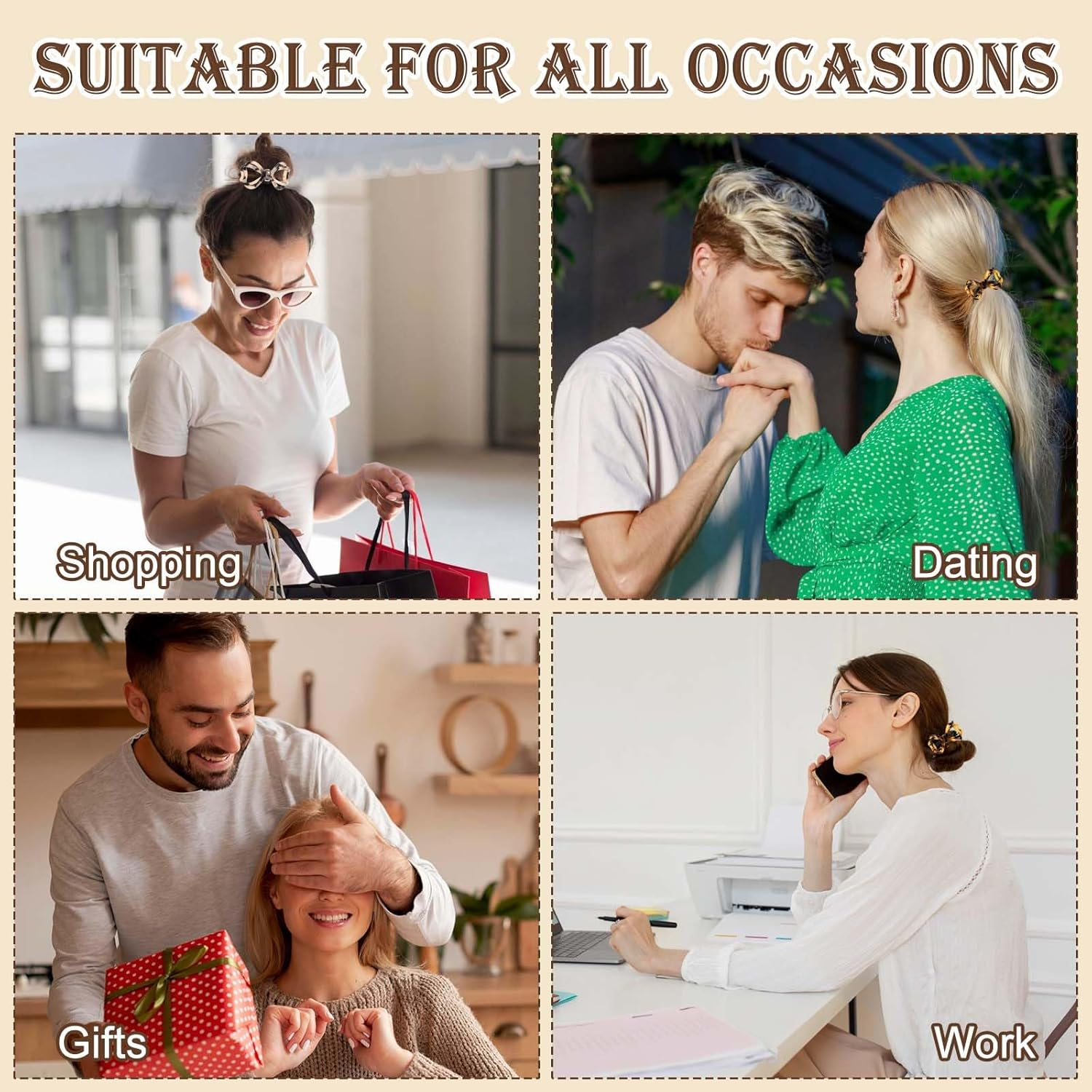 Pack of 2 Women'S Hippie Headbands, Elastic Braided Headbands, Boho Bow Tie Hair Bands, Braided Hair Bands for Girls and Women (Curry/Beige)