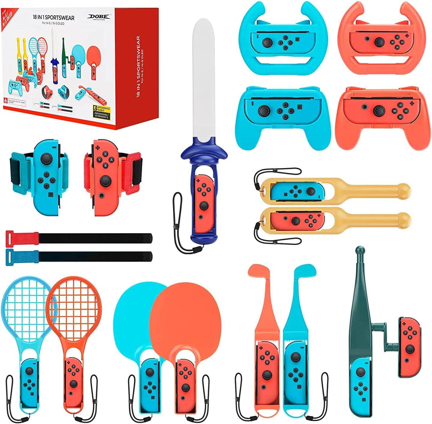 ZONEY Switch Sports Accessories Bundle Set, 18 in 1 Family Party Pack Game Accessories Kit for Nintendo Switch/Switch OLED, for Mario Golf Super Rush the Legend of Zelda Mario Tennis Ace image number 4