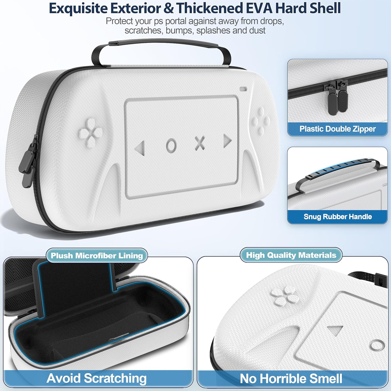 Rysker Playstation Portal Case for PS Portal Remote Player, PS Portal Carry Case with Zip Pocket for PS Portal Accessories, PS5 Portal Carrying Case, Hard Travel Case Storage Bag for PS Portal, White image number 5