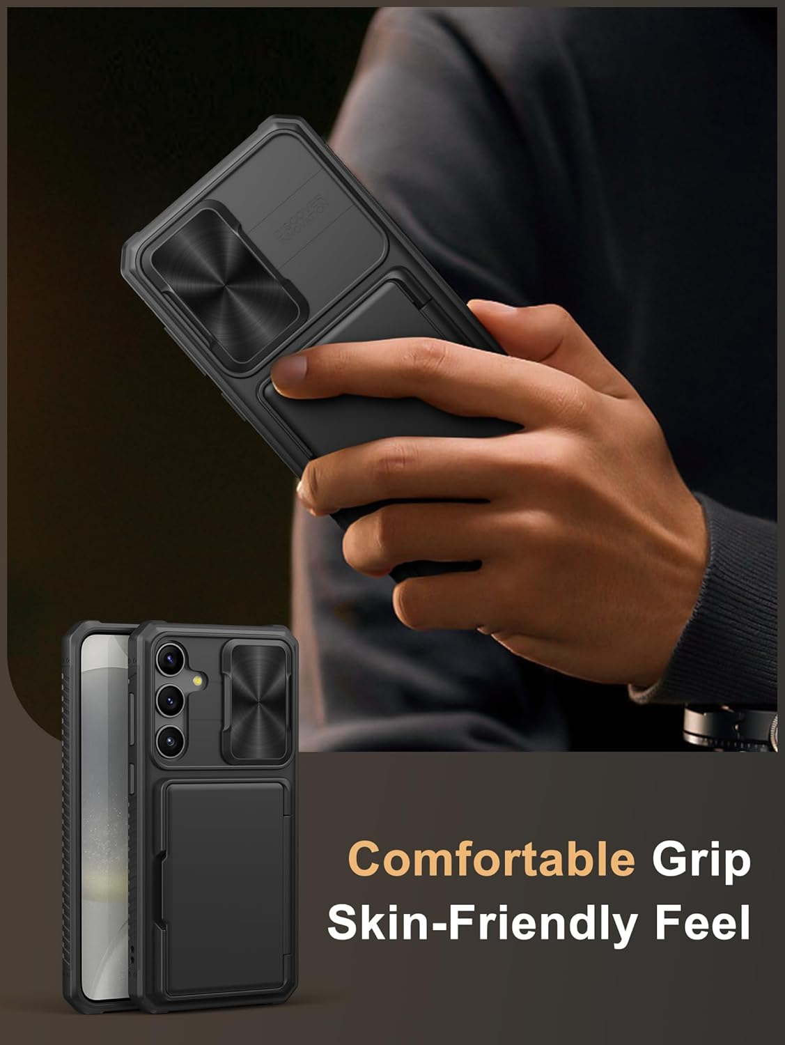 Vihibii for Samsung Galaxy S24 plus Case with Card Holder (4 Cards) & Slide Camera Cover & Kickstand, Shockproof Rugged Hard Back & TPU Soft Edge Wallet Case for Galaxy S24 plus 5G 6.7" 2024, Black image number 2