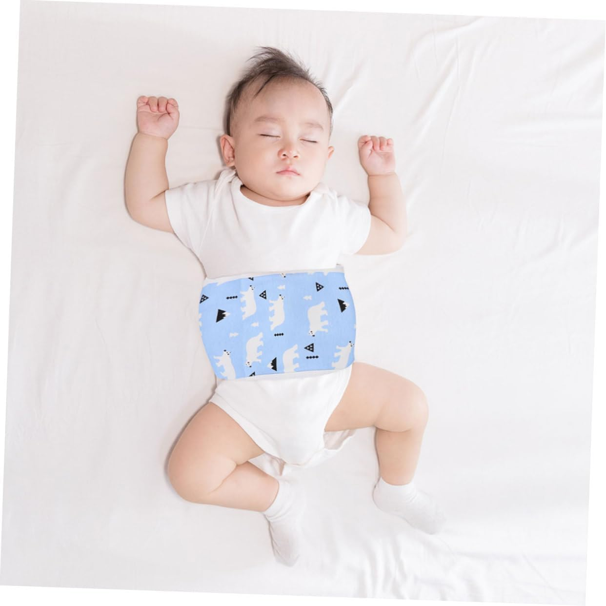 Newborn Cotton Belly Band Baby Navel Cord Protector Soft Comfortable Belly Belt Autumn Winter 80 Size Blue Polar Bear for Infant Wrap image number 6