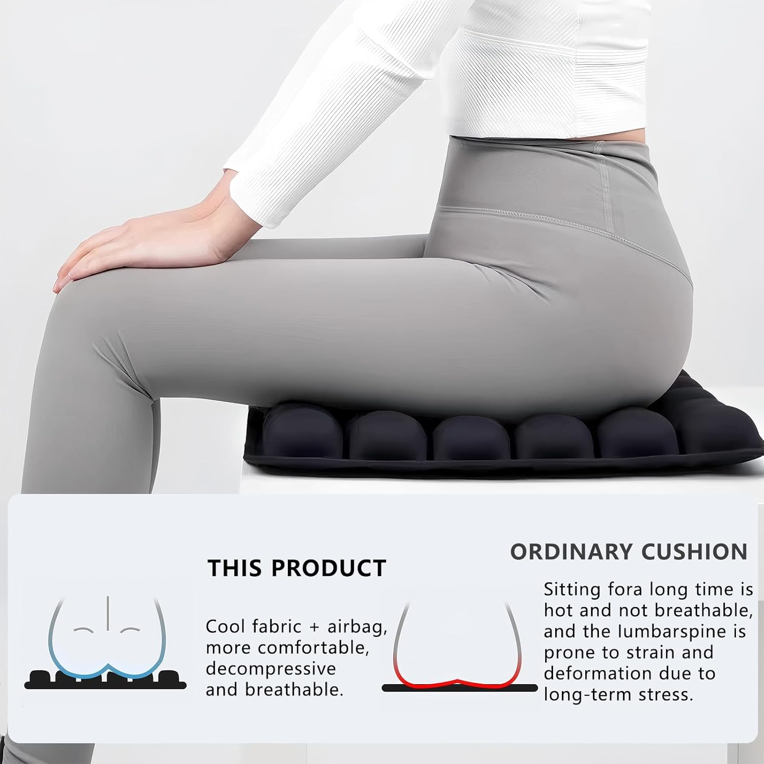 Travel Seat Cushion, Comfortable 3D Air Seat Cushions, Inflatable Travel Cushion for Airplane, Car Set, Office Chair, Wheelchair, Floor Floor Cushions, Pressure Relief Self Inflating with 36 Airbag image number 1