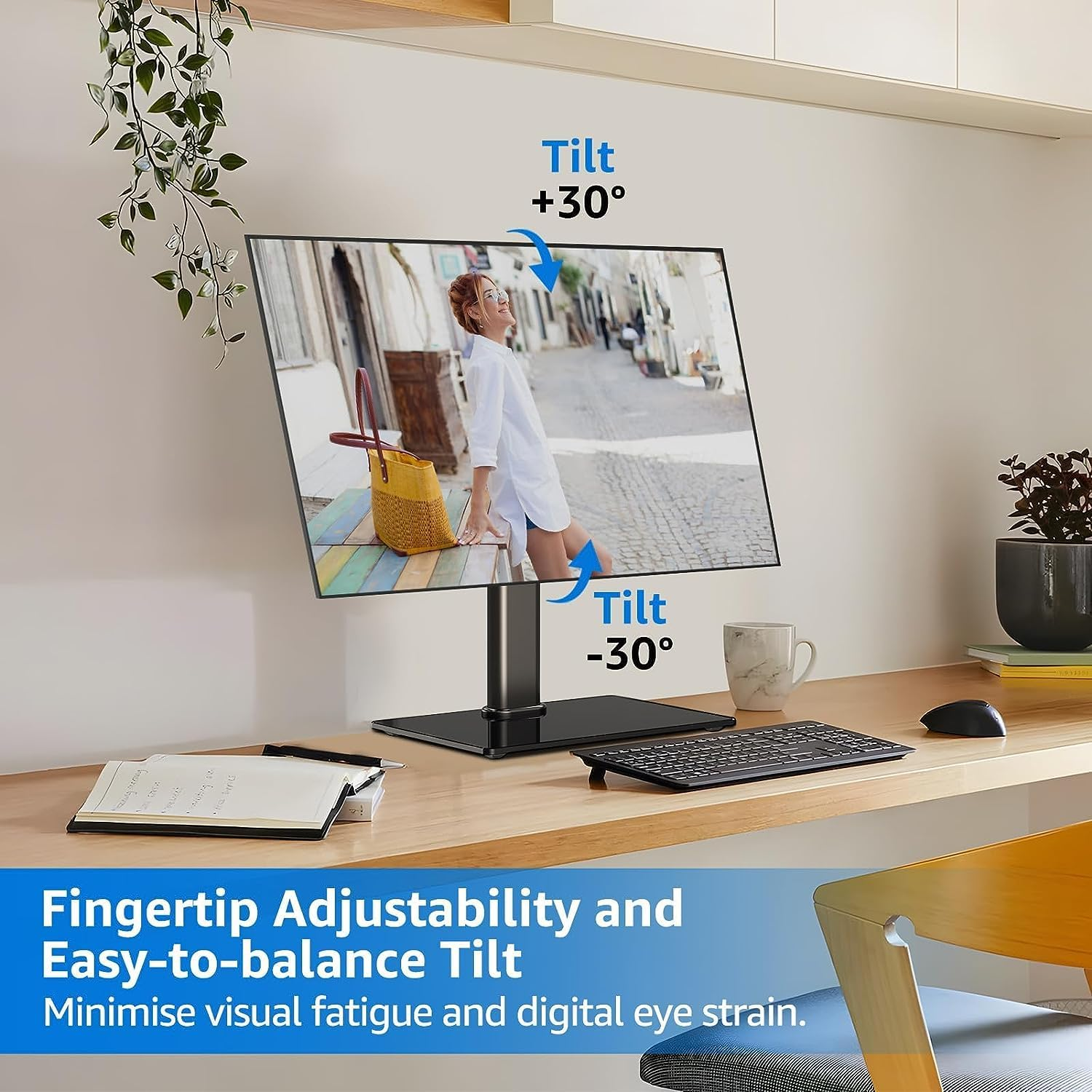 MOUNTUP Monitor Stand for Desk, Freestanding Monitor Mount Fits 13-32 Inch Screen up to 17.6 Lbs, Screen Stand with Swivel, Height, Rotation Adjustment, VESA Mount 100 X 100Mm, 75 X 75Mm image number 3