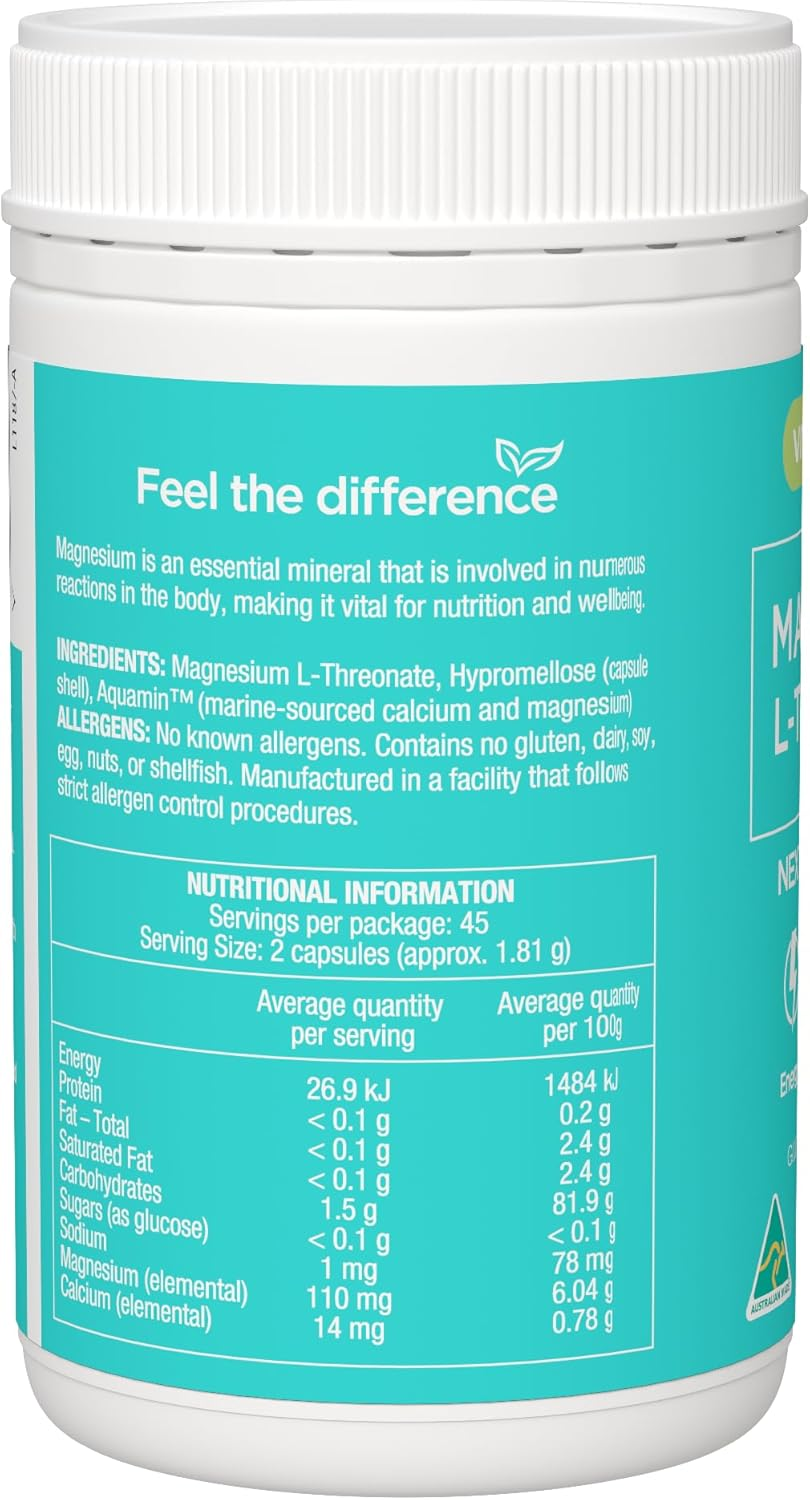 Magnesium L-Threonate by Vitaceuticals | Supports Brain, Nerve & Muscle Function | 90 Capsules | Australian Made