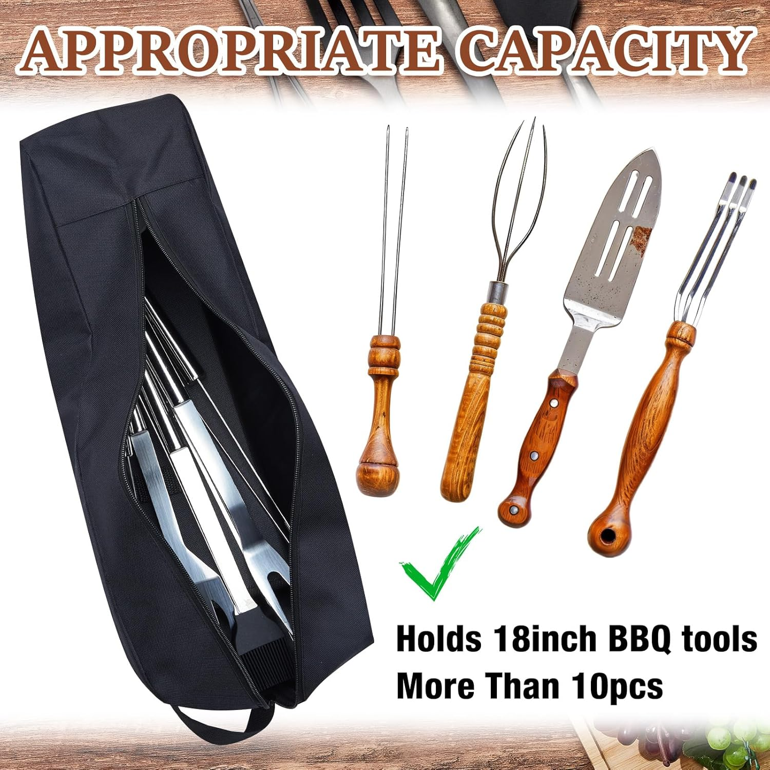 Amylove 1 Pc Grill Tool Storage Bag BBQ Utensil Grilling Bag Oxford Cloth Black image number 4