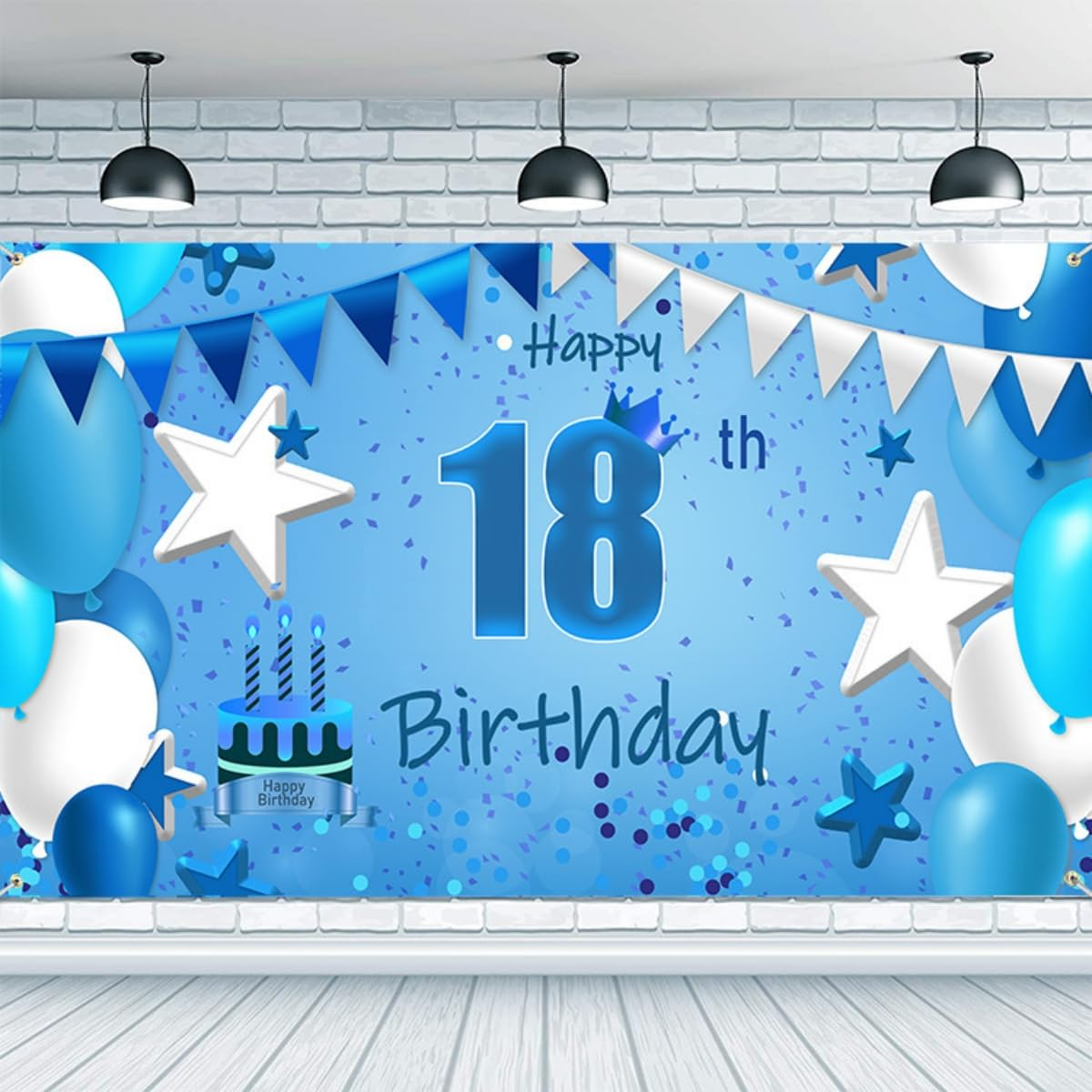 Costume Bay Blue Happy Birthday Backdrop Banner 180 * 110 Cm Large Background Cloth Photo Party Large Decoration Sign for Birthday Party (Blue - 40Th, ONE)