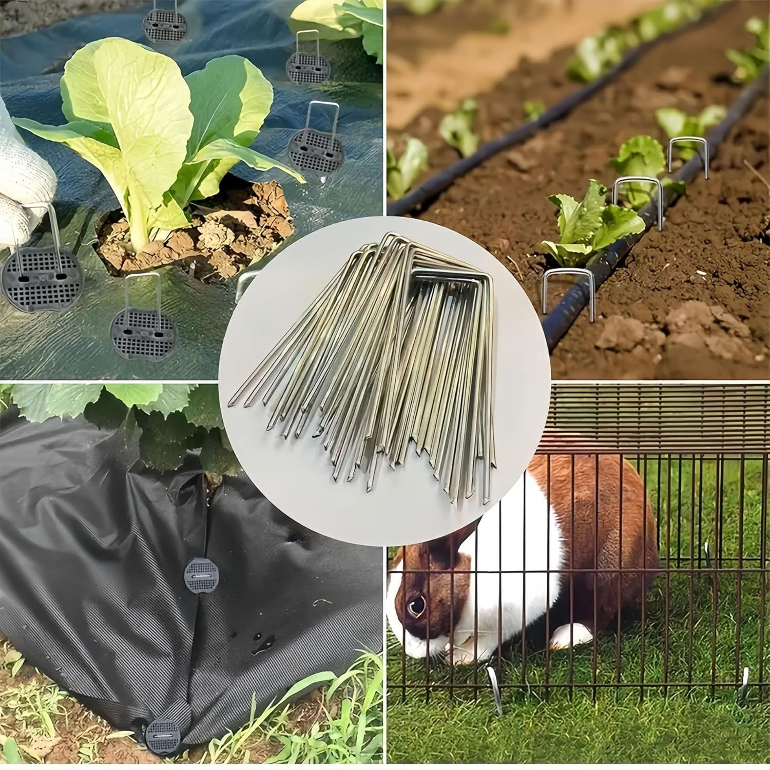 200Pcs Garden Stakes Staples Kit, Betterjonny 100Pcs U-Shaped Landscape Staples,100Pcs Fixing Gasket,Heavy Duty Securing Pegs Galvanized for Lawn Securing Ground Fabric Tents image number 4