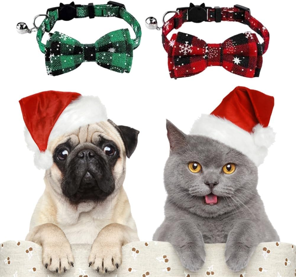 Christmas Collar, Kitten Collars, 2 Pieces Christmas Cat Collar, Christmas Cat Collar, Christmas Cat Bow Tie Collar, Pet Christmas Collar, Small Dog Collars, Adjustable image number 5