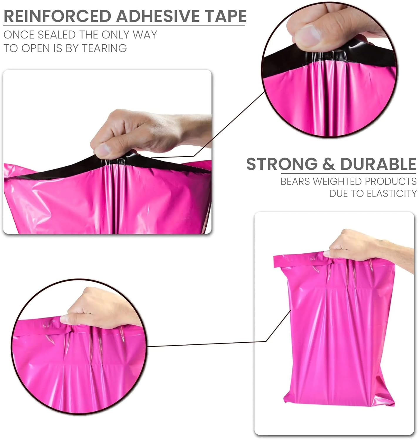 100-PINK Mix 25 Each Size Packs Carrier Bag Case Self Adhesive, Waterproof Postal Bags Envelopes & Plastic Mail Post Postage Plastic Bags(Pink, 6X9,9X12,10X14,12X16) image number 3
