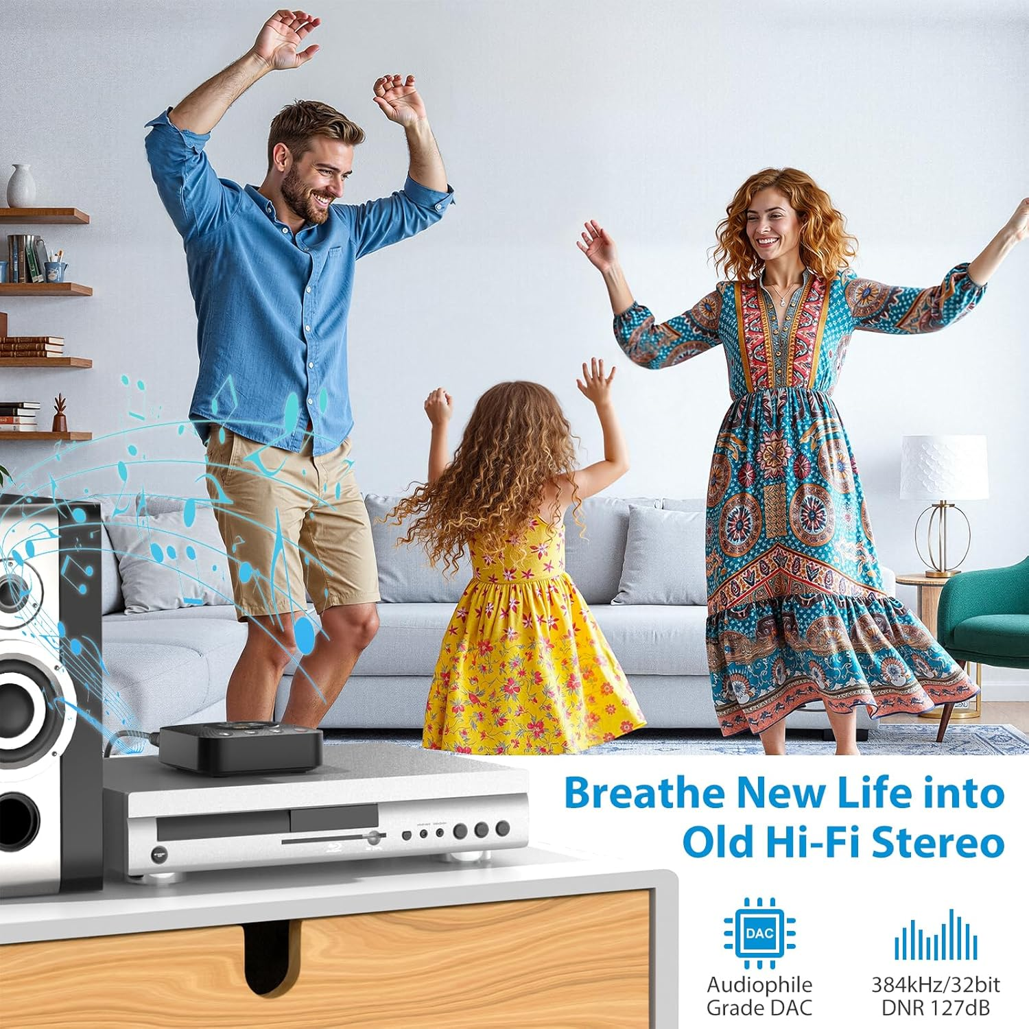 1Mii B06HD+ Bluetooth Receiver, Hifi Bluetooth 5.0 Audio Adapter W/Audiophile DAC, LDAC, Aptx HD & Low Latency, Volume Control & OLED Display for Home Stereo AV Receiver/Stereo Amplifier image number 1