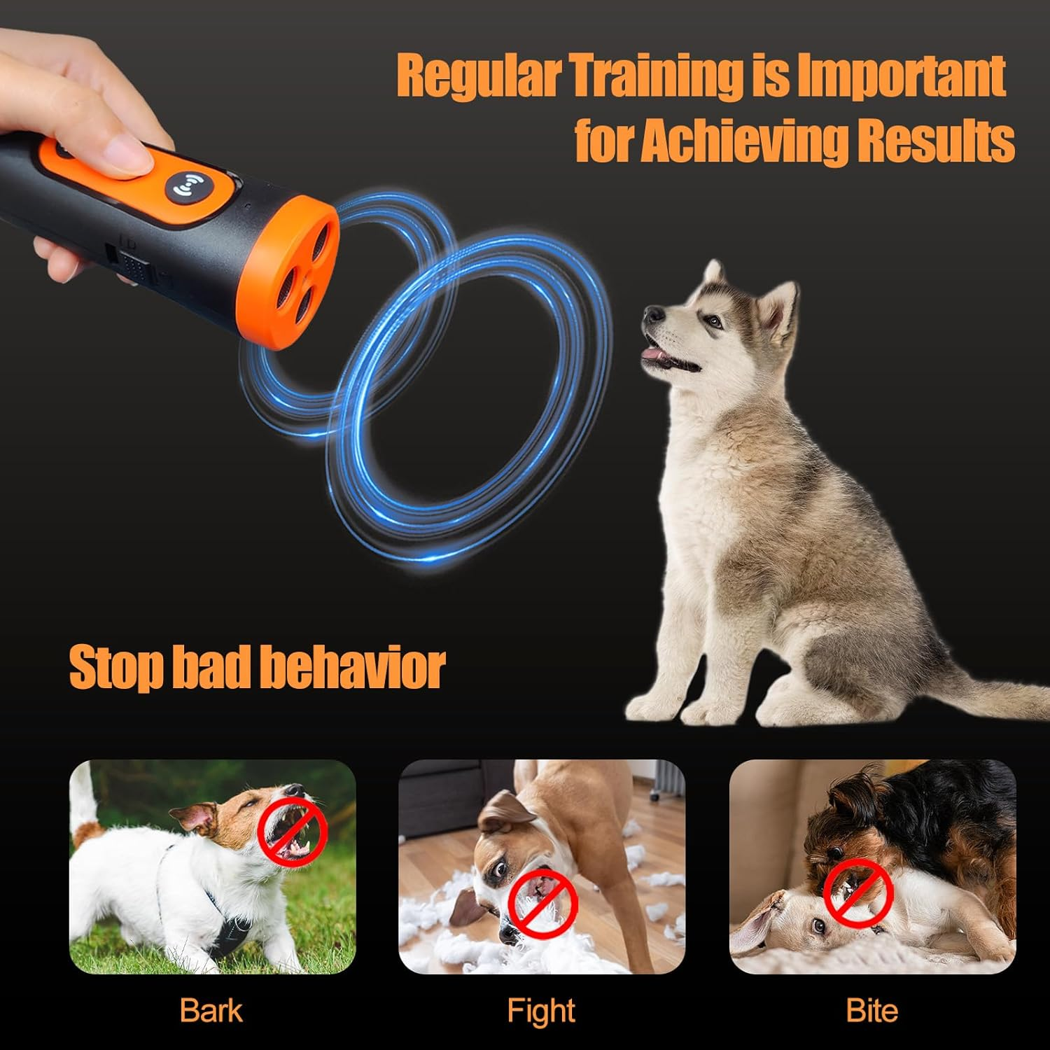 Oolong anti Barking Device for Dogs,Professional Dog Barking Device with Flashlight,Ultrasonic Dog Bark Control up to 10M,3 Sonic Emitters Rechargeable Barking Silencer Dog Whistle Stops Bad Behavior image number 6