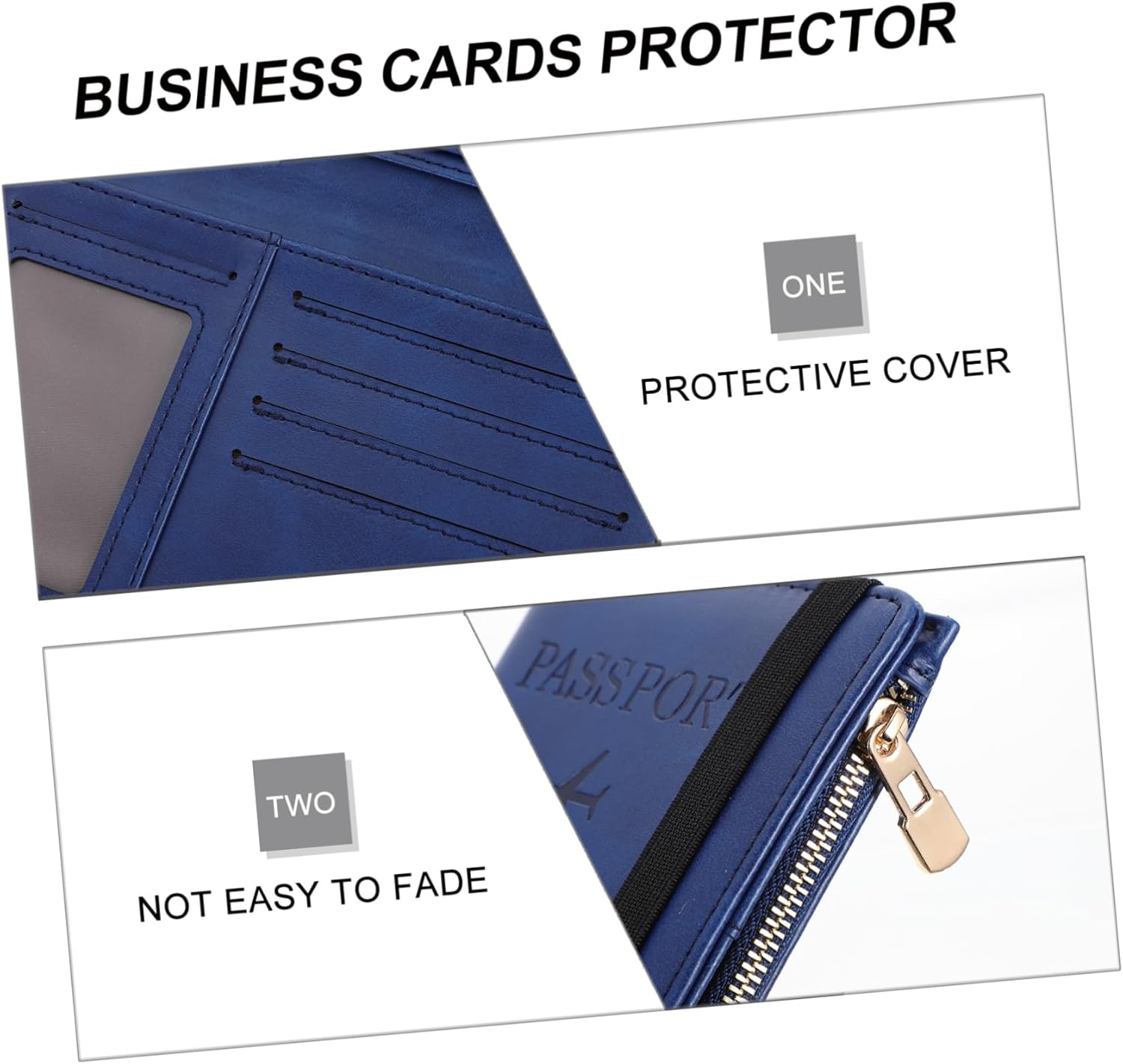 LIFKOME Travel Passport Protector Pu Passport Cover RFID Blocking Cardholder with Name Tag Organizer Short Style for Business and Leisure Use in Navy Blue - Black image number 7