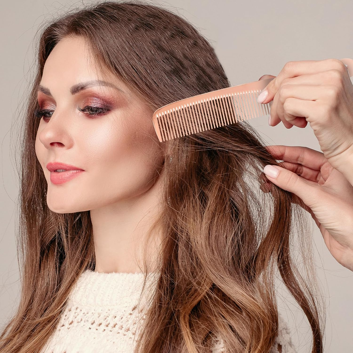 4 PCS Aluminum Hair Cutting Comb, Professional Metal Dressing Foiling Dandruff Combs Set for Women Barber Types Hair Cutting Comb Metal Rat Tail Combs for Wet Curly (Rose Gold) image number 1