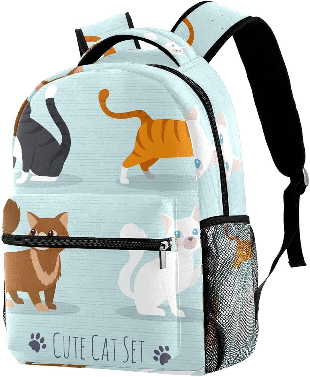 Cat Set Flat Icons Backpack Students Shoulder Bags Travel Bag College School Tote Backpacks image number 2