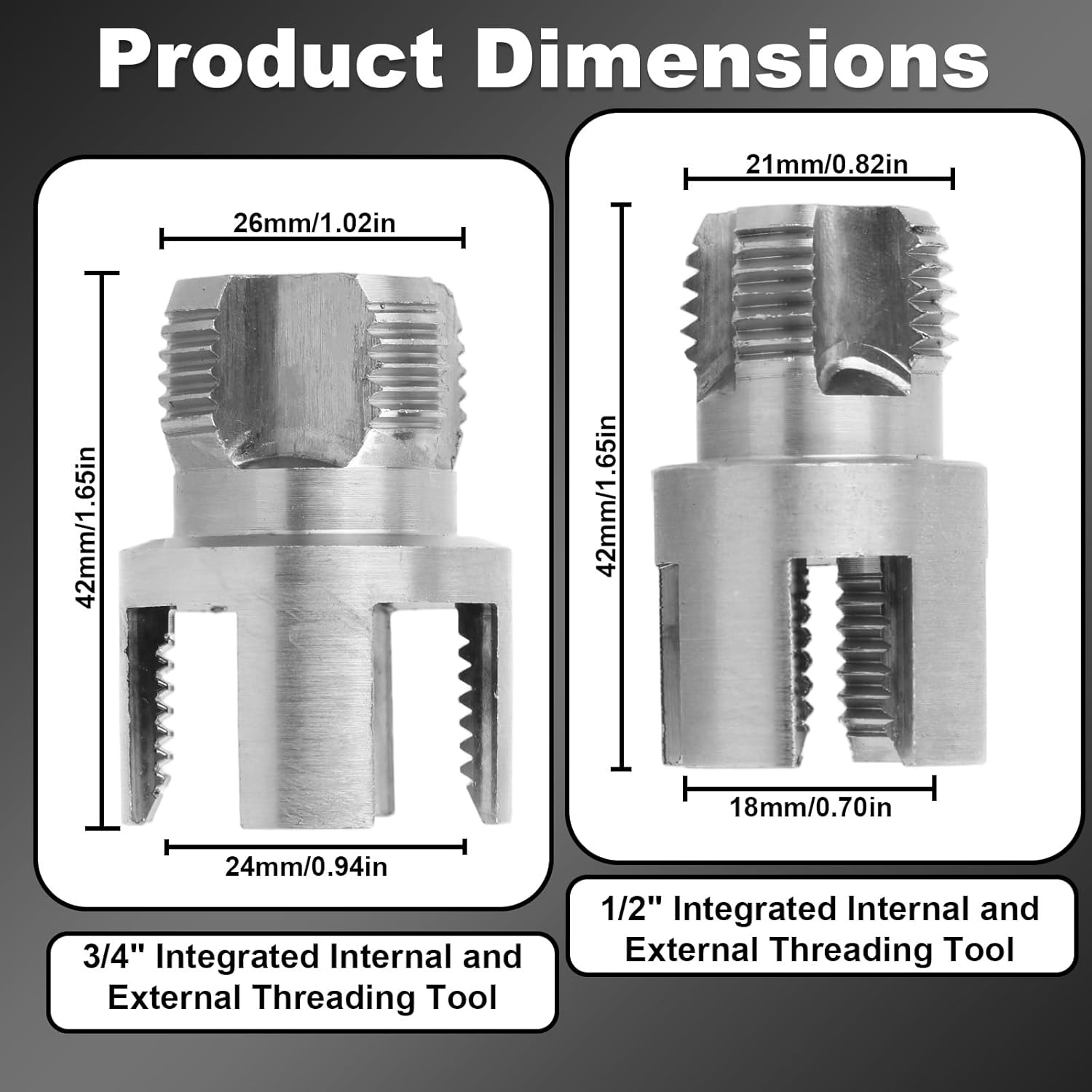 2Pcs Pipe Threading Tool, Dual-Function Integrated Internal & External Pipe Threading Tool Compatible with 1/2'' & 3/4'' Threader Kit for Home Repair