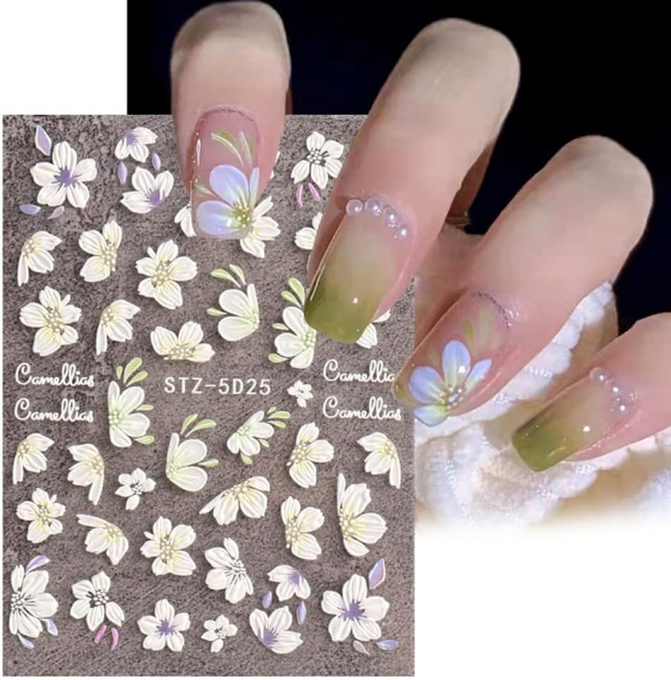 Woration Nail Art Decorations Accessories Supplies Stickers Self-Adhesive Nail Decals 5D Stereoscopic Embossed Flower Leaf Carving Design for Women Girls DIY Craft image number 3