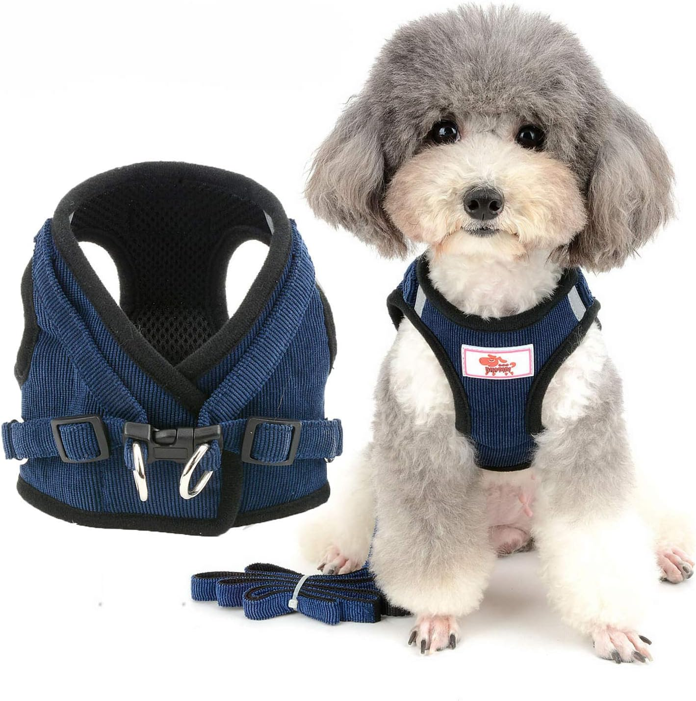 ZUNEA Small Dog Harness and Lead Sets No Pull Adjustable Reflective Step-In Soft Mesh Corduroy Vest Harnesses for Boy Girl Pet Dogs Puppy Chihuahua Cats Brown M