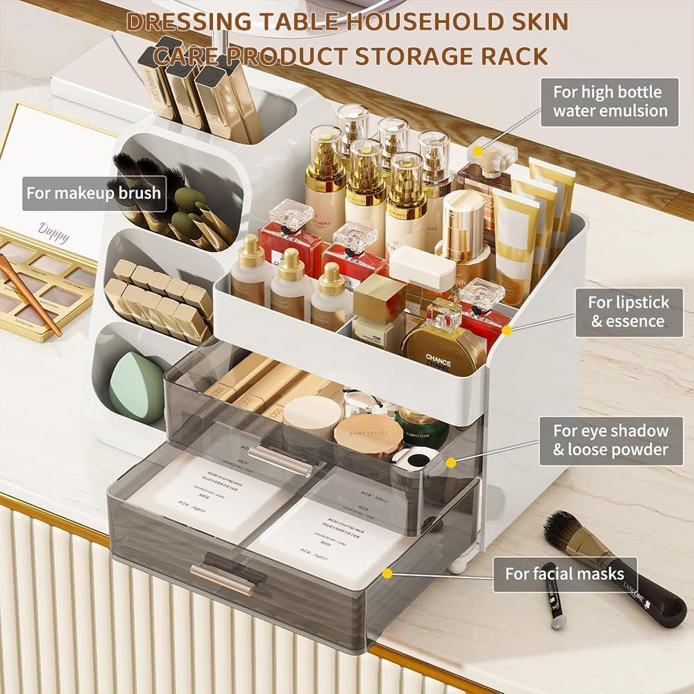 Makeup Organizer with Drawers &ndash; Large Cosmetic Storage Box with Brush Holder, Skincare Organizer for Vanity, Bathroom, or Dresser image number 4