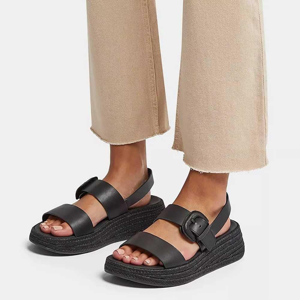 F-Mode Espadrile Buckle Leather Flatform Sandals, Women'S