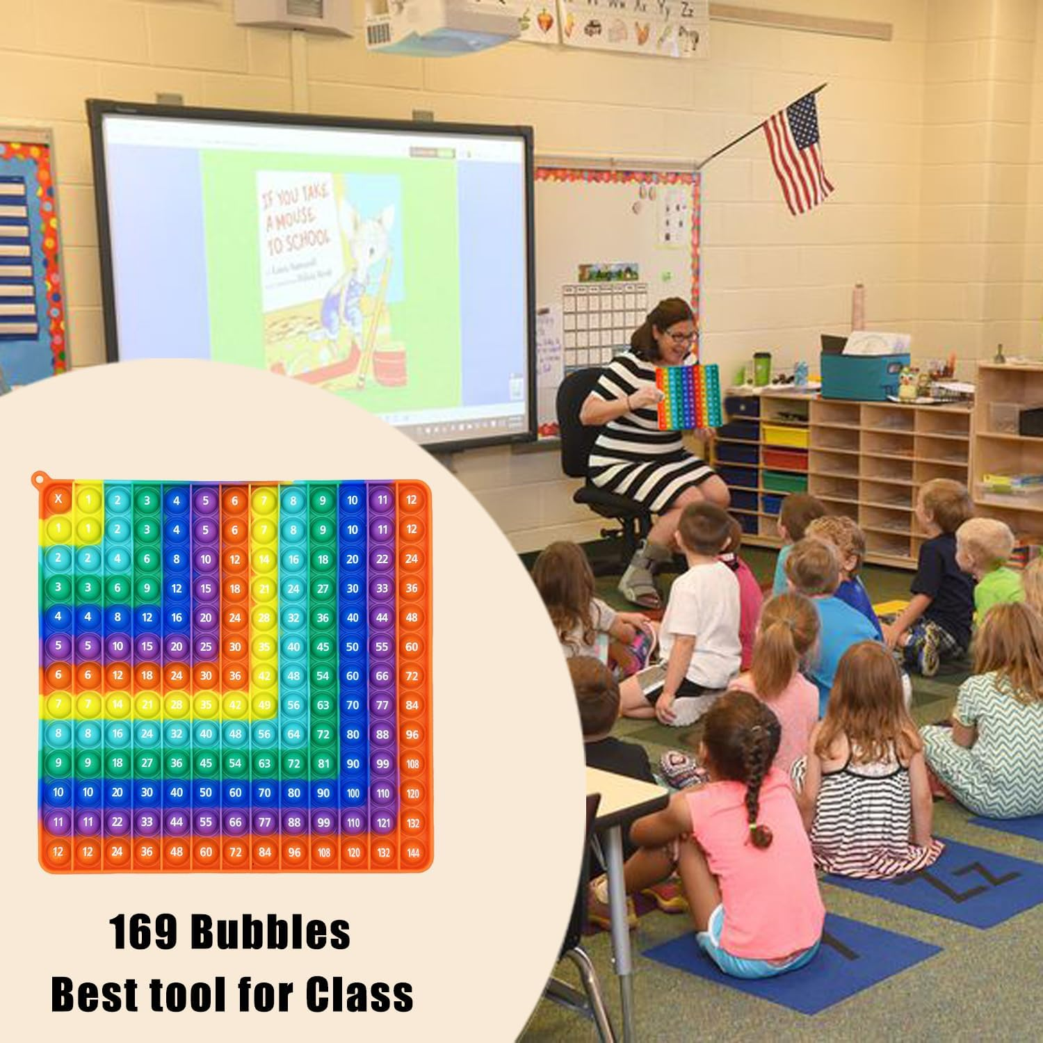 PETBSNVB Big Size Multiplication Pop It, Learn Counting and Multiplication with Pop Fidget Toy, Number Pop It, Fidget Toys, Bubble Sensory, Pop It Numbers Anti-Anxiety Mouse Bubbles Sensory (Rainbow) image number 1