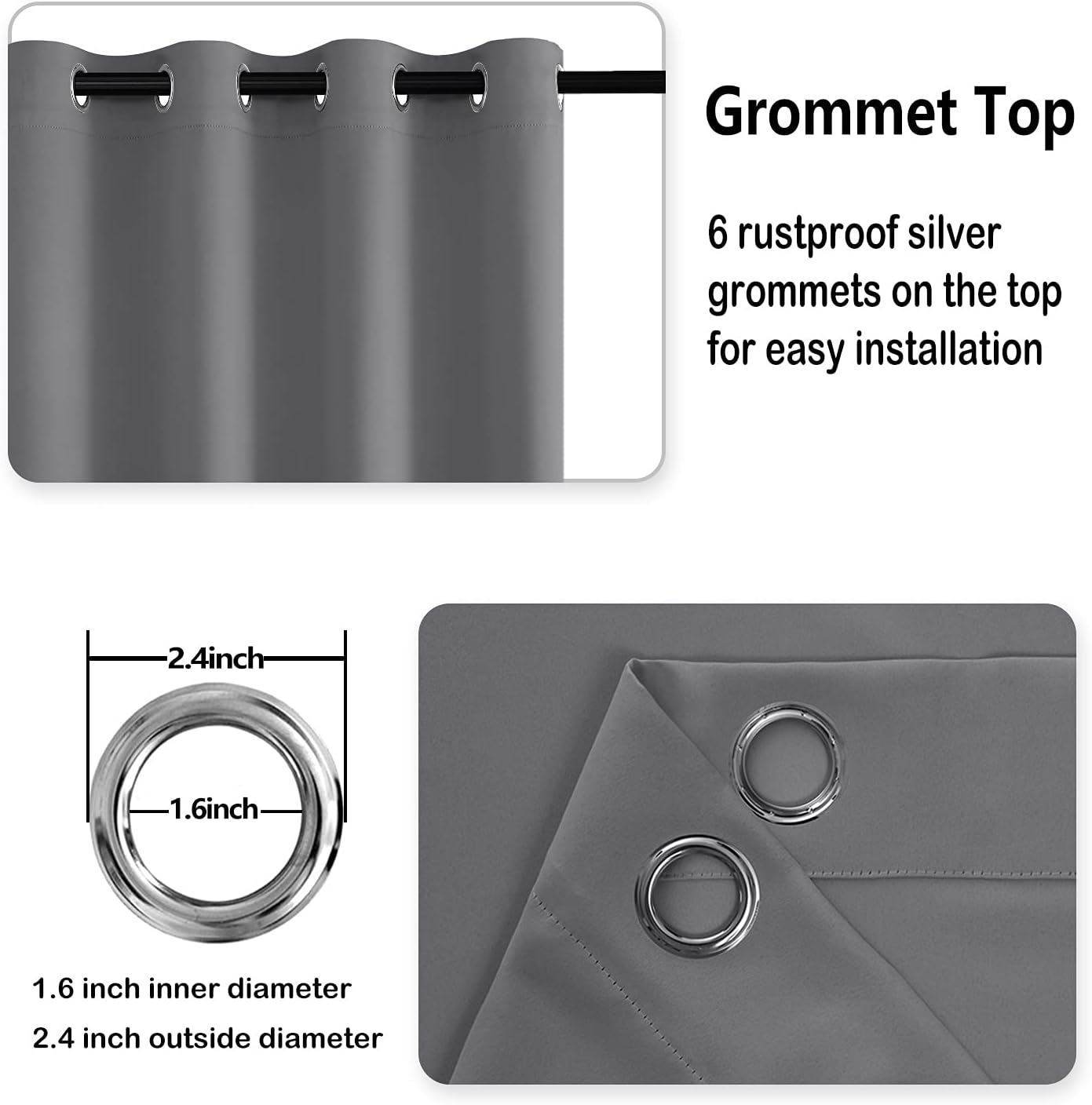 DWCN Grey Blackout Curtains for Bedroom Sewn with Tiebacks - Thermal Insulated Light Blocking Grommet Window Curtains for Living Room, Set of 2 Drape Panels, Each W132 Cm X D214Cm, image number 3