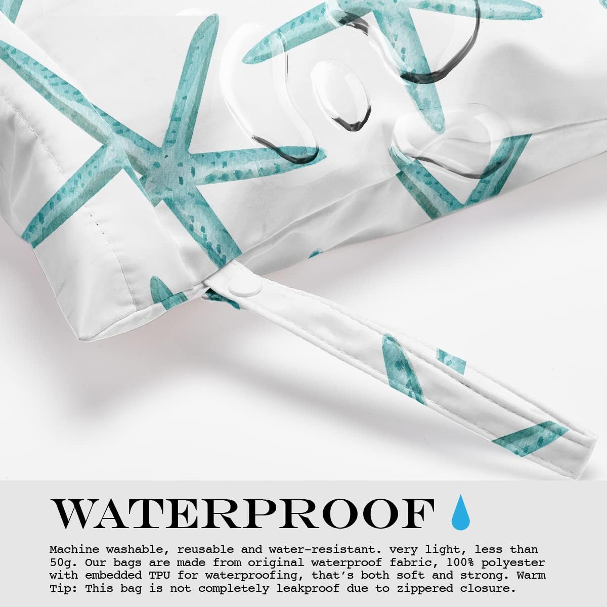 Zcyxuuw Wet Bag, Wet Dry Bag, Wet Bag for Swimsuit, Travel, Beach, Pool, Diapers, Dirty Yoga Gym Clothes, Makeup Bag, Waterproof Reusable Beach Bag Ocean Decor Starfish Sea Horse Anchor - Starfish-02 image number 2