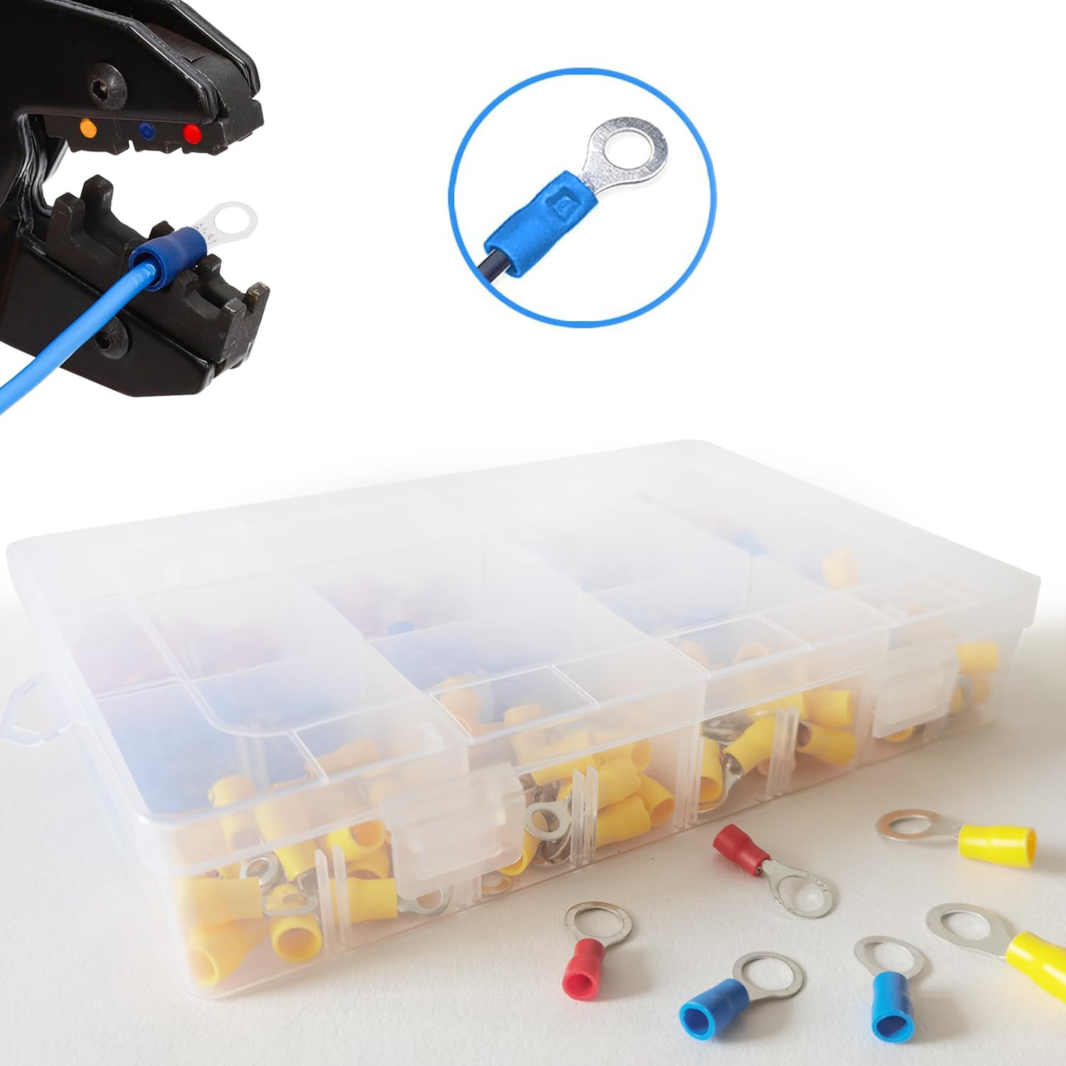 Fullfun 360Pcs 12-Sizes(M3/M4/M5/M6) Insulated Ring Terminals 22-16/16-14/12-10AWG Ring Connectors Electrical Crimp Terminal Connector Assortment Kit image number 3