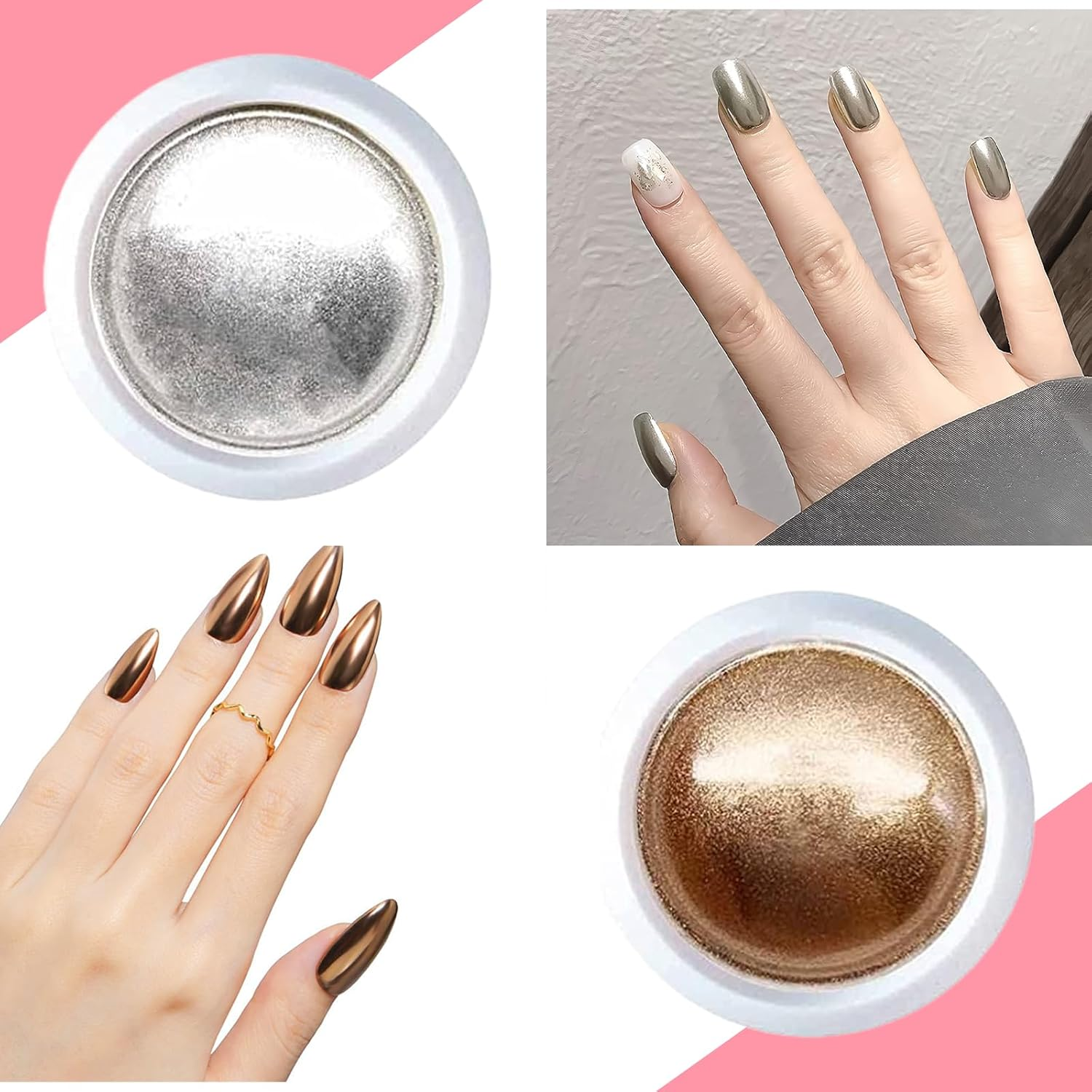 HHMJZW Chrome Nail Powder - 6 Colors Metallic Mirror Pearl Holographic Pigment for Nail Art Decoration image number 5